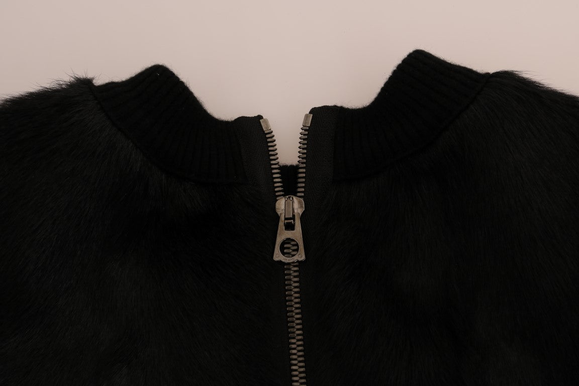 Pull en fourrure noire à brocart floral Dolce & Gabbana