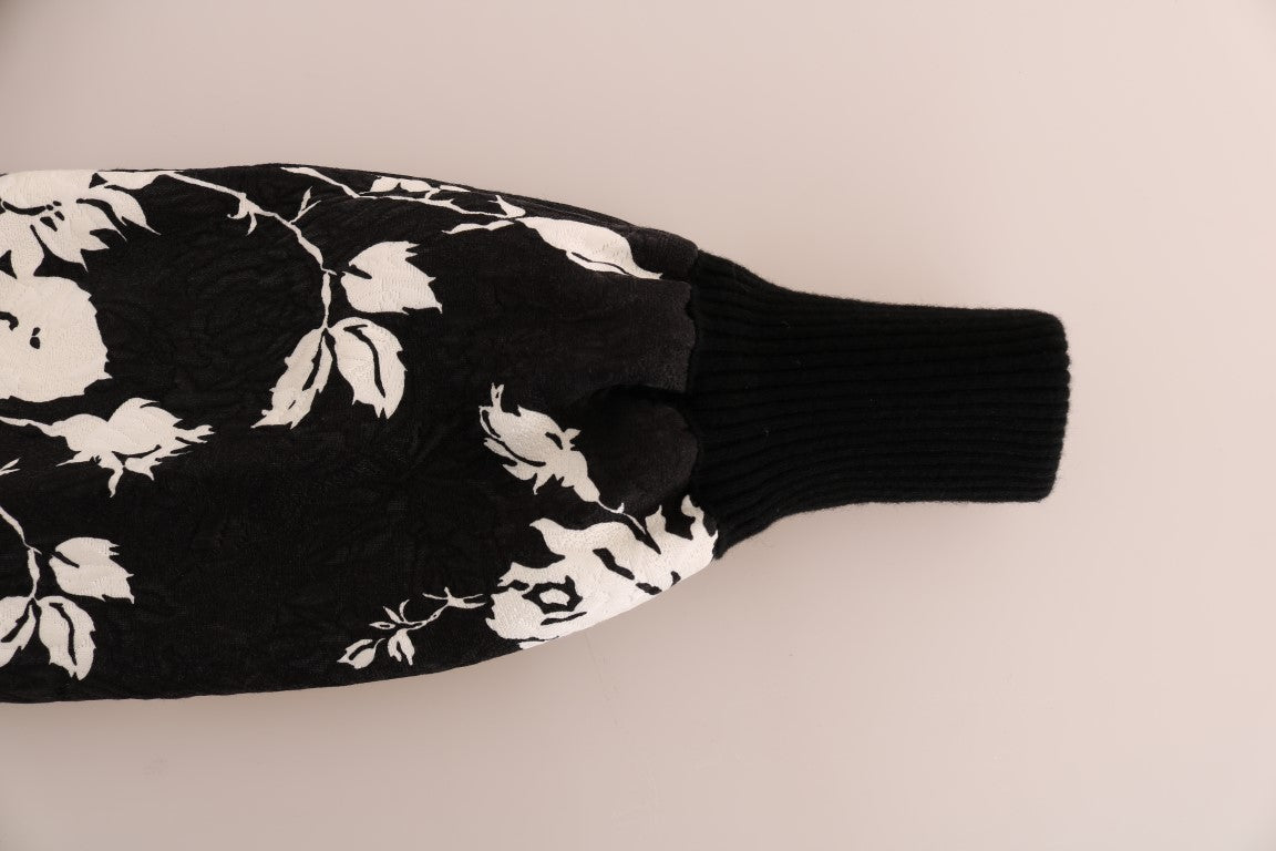 Pull en fourrure noire à brocart floral Dolce & Gabbana