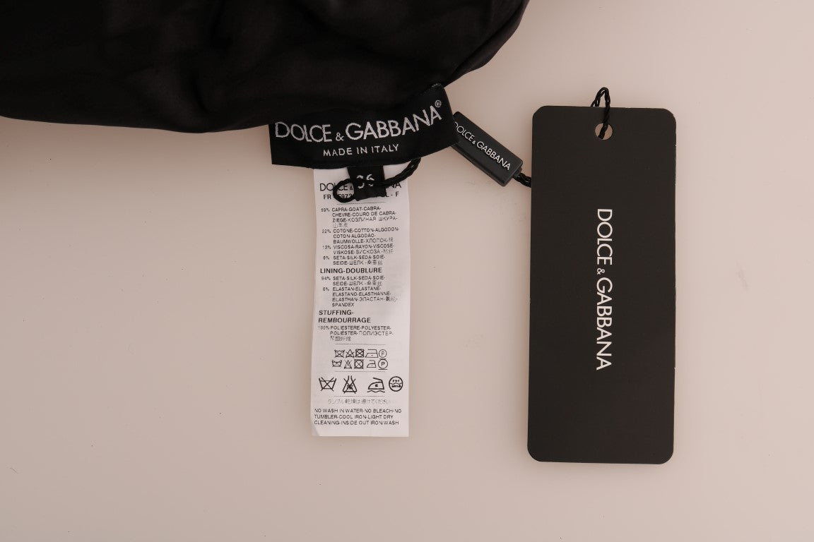 Pull en fourrure noire à brocart floral Dolce & Gabbana