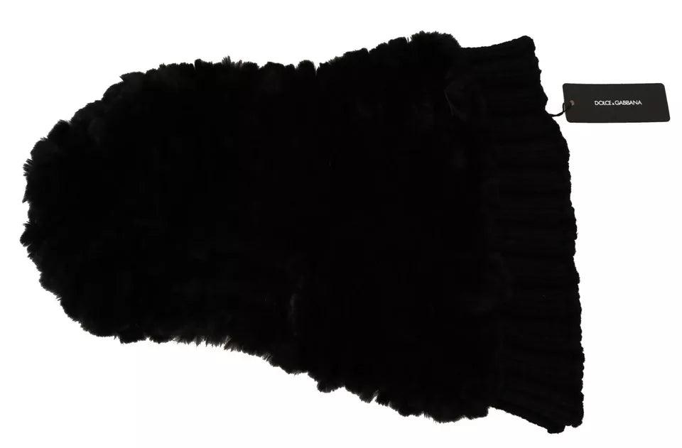 Dolce & Gabbana Black Silver Fox Fur Cashmere Hooded Scarf by Dolce & Gabbana