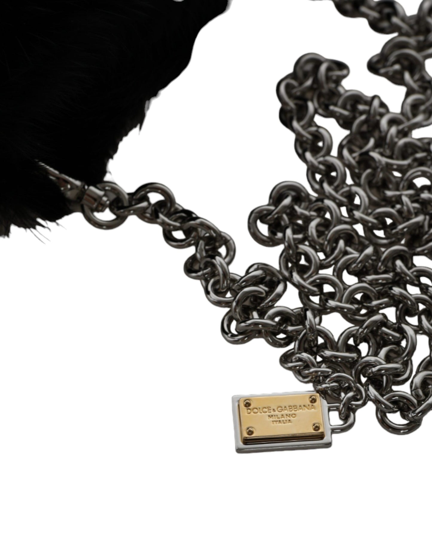 Sac à bandoulière Dolce & Gabbana en fausse fourrure noire avec chaîne argentée