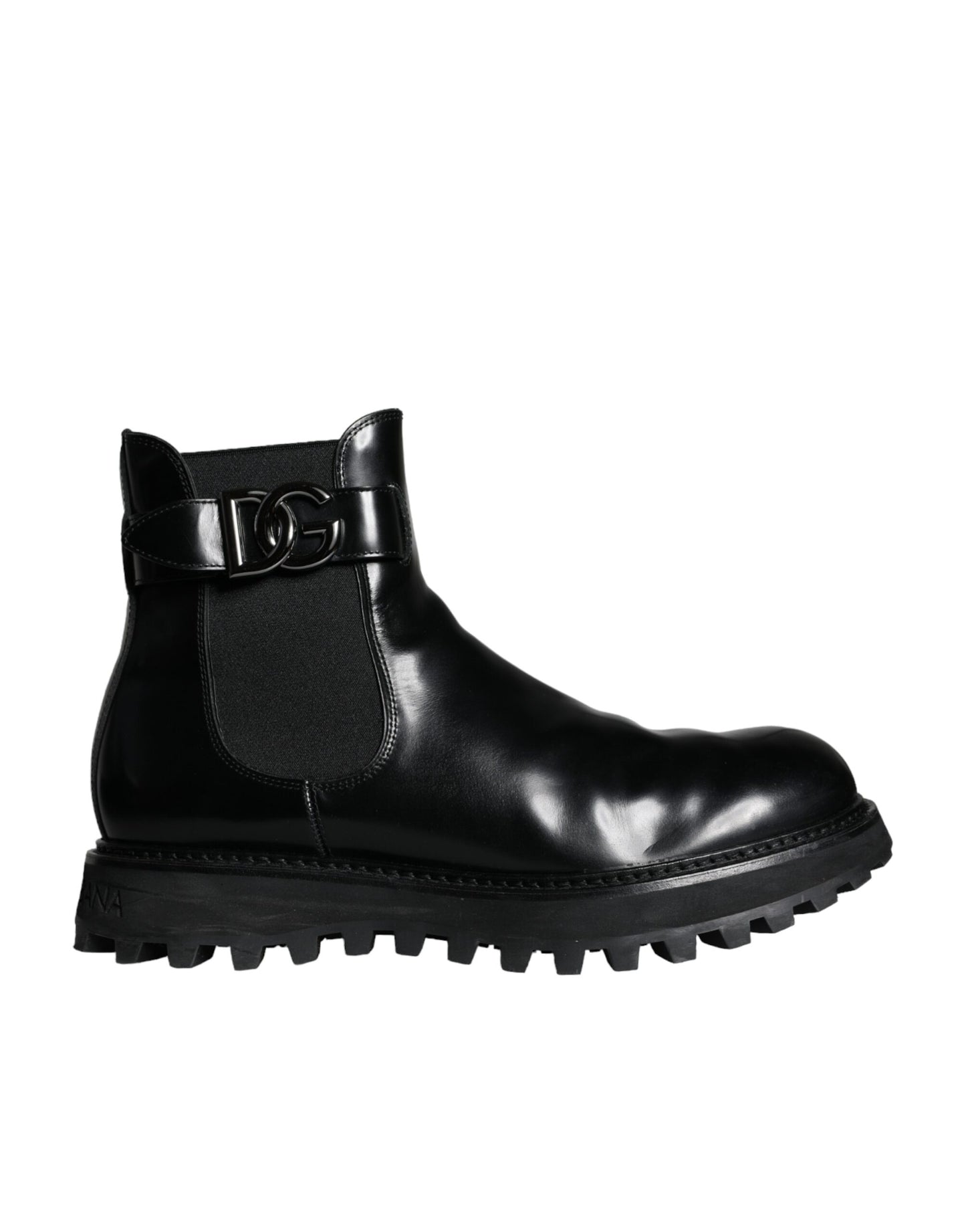 Bottines Chelsea noires Dolce & Gabbana avec ceinture et logo DG pour homme