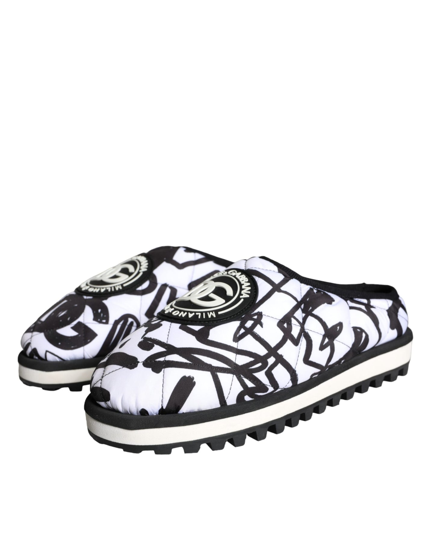 Sandales à logo matelassé noir et blanc Dolce & Gabbana