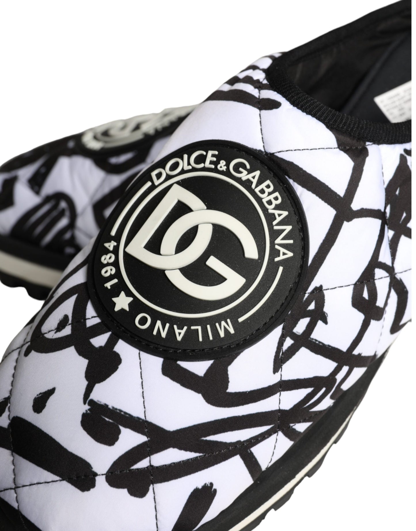 Sandales à logo matelassé noir et blanc Dolce & Gabbana