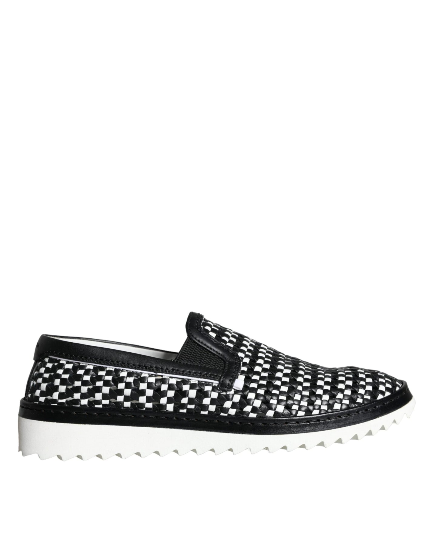 Mocassins à enfiler tissés noirs et blancs Dolce & Gabbana pour homme