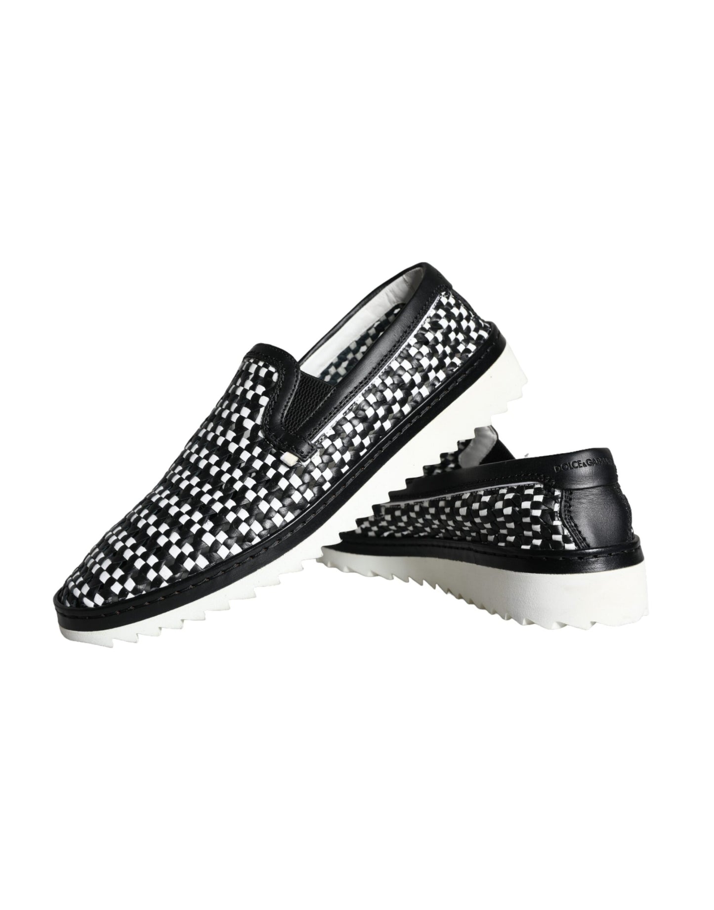 Mocassins à enfiler tissés noirs et blancs Dolce & Gabbana pour homme