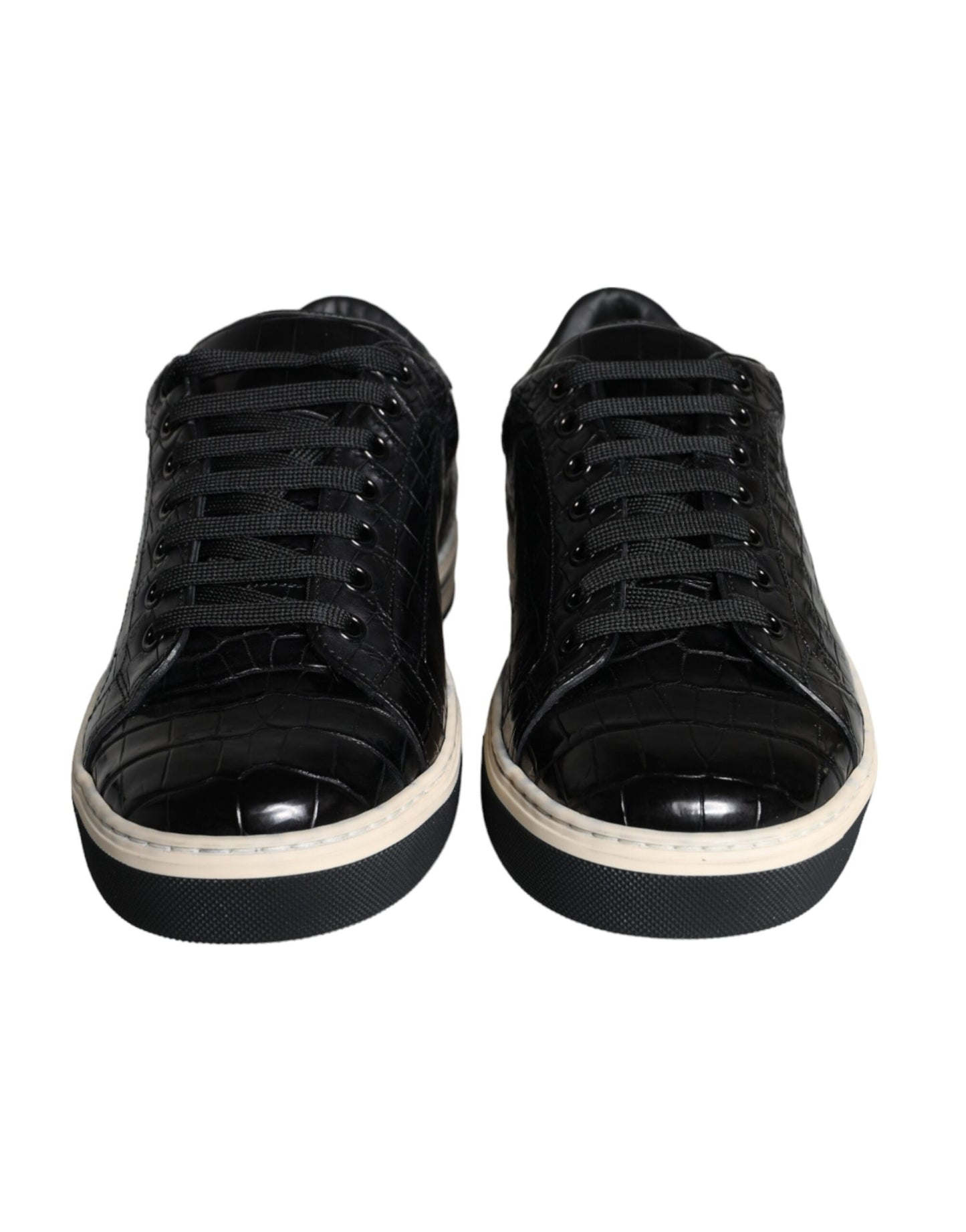 Dolce & Gabbana Black Leather Men Low Top Sneakers Shoes by Dolce & Gabbana