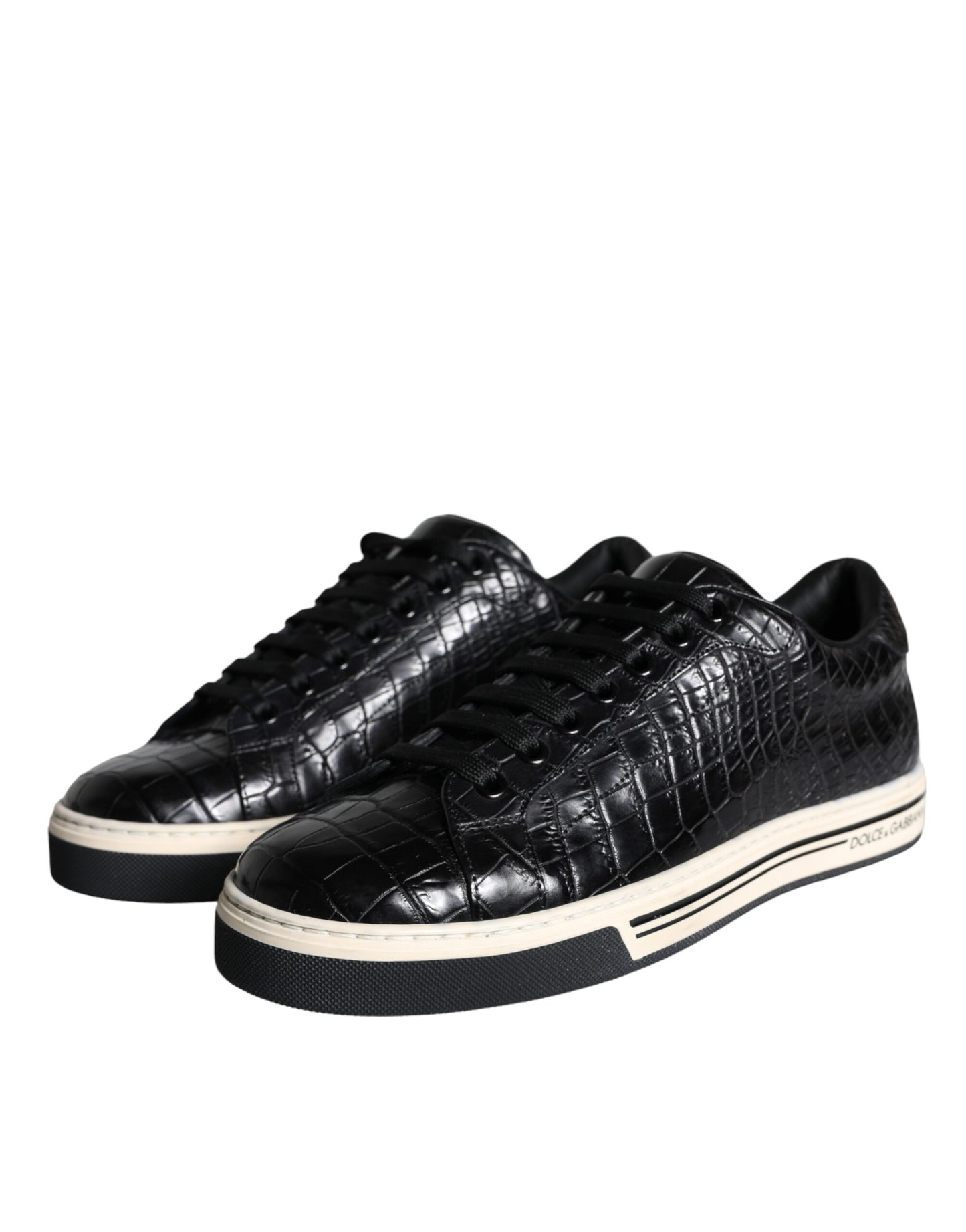Dolce & Gabbana Black Leather Men Low Top Sneakers Shoes by Dolce & Gabbana