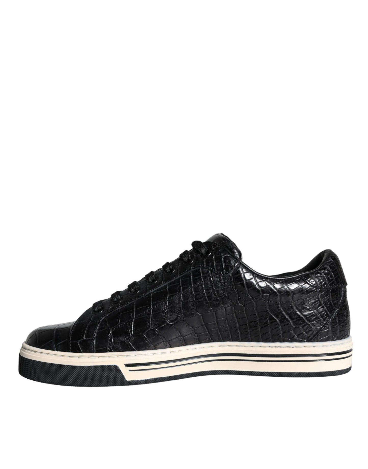 Dolce & Gabbana Black Leather Men Low Top Sneakers Shoes by Dolce & Gabbana