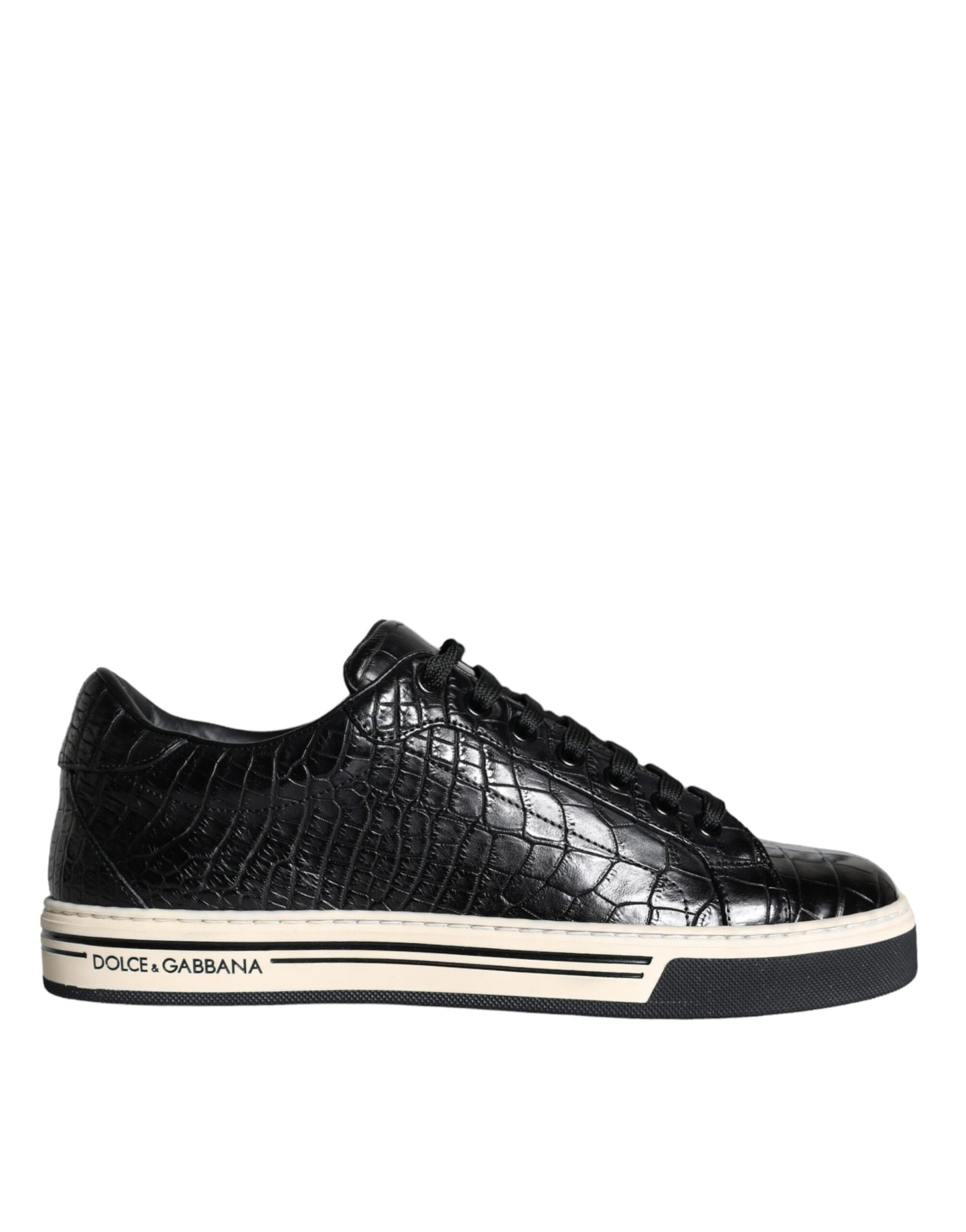 Dolce & Gabbana Black Leather Men Low Top Sneakers Shoes by Dolce & Gabbana