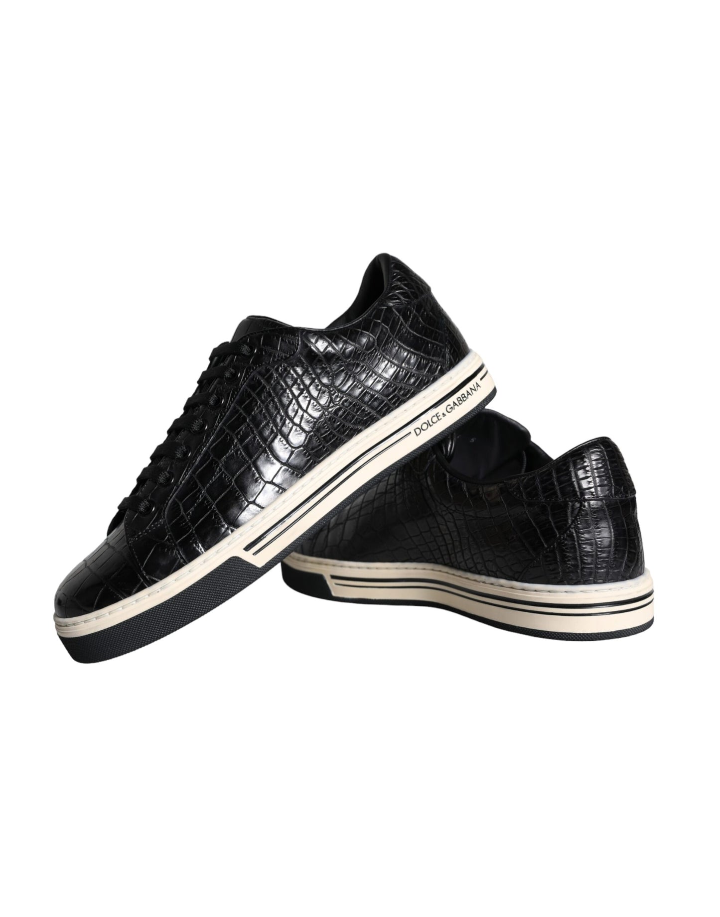 Dolce & Gabbana Black Leather Men Low Top Sneakers Shoes by Dolce & Gabbana