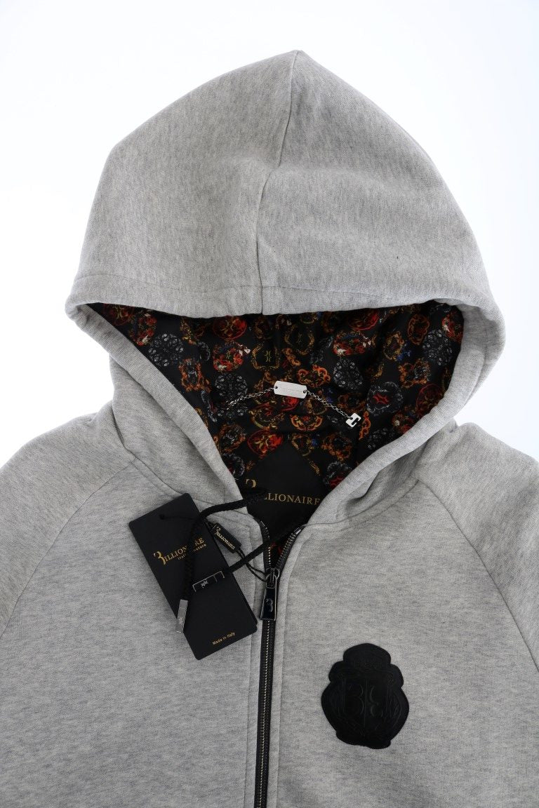 Sweat-shirt à capuche en coton gris élégant de la couture italienne milliardaire