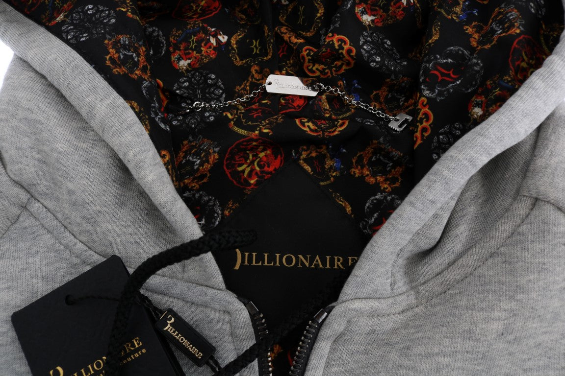 Sweat-shirt à capuche en coton gris élégant de la couture italienne milliardaire