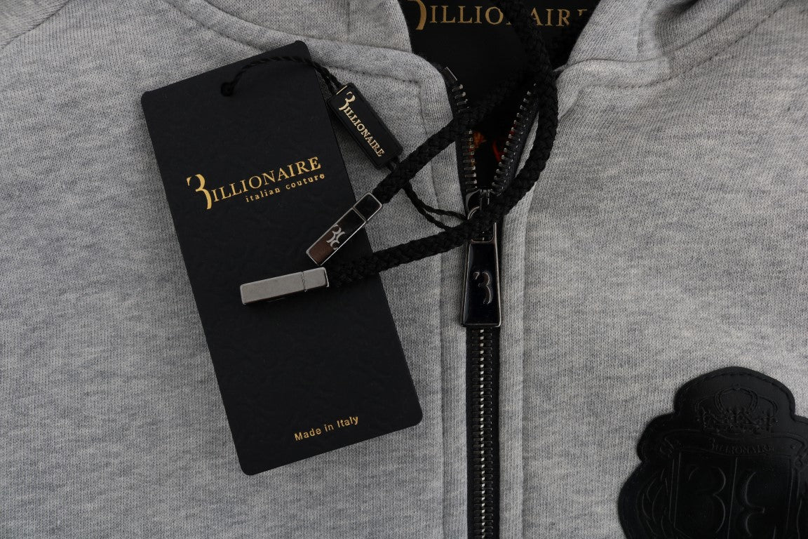 Sweat-shirt à capuche en coton gris élégant de la couture italienne milliardaire