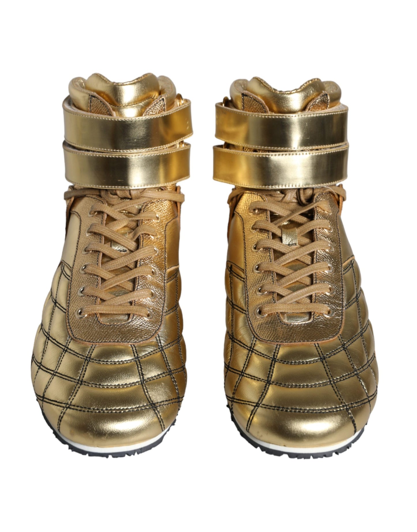 Dolce & Gabbana Gold Leather Sartoria High Top Sneakers Shoes by Dolce & Gabbana