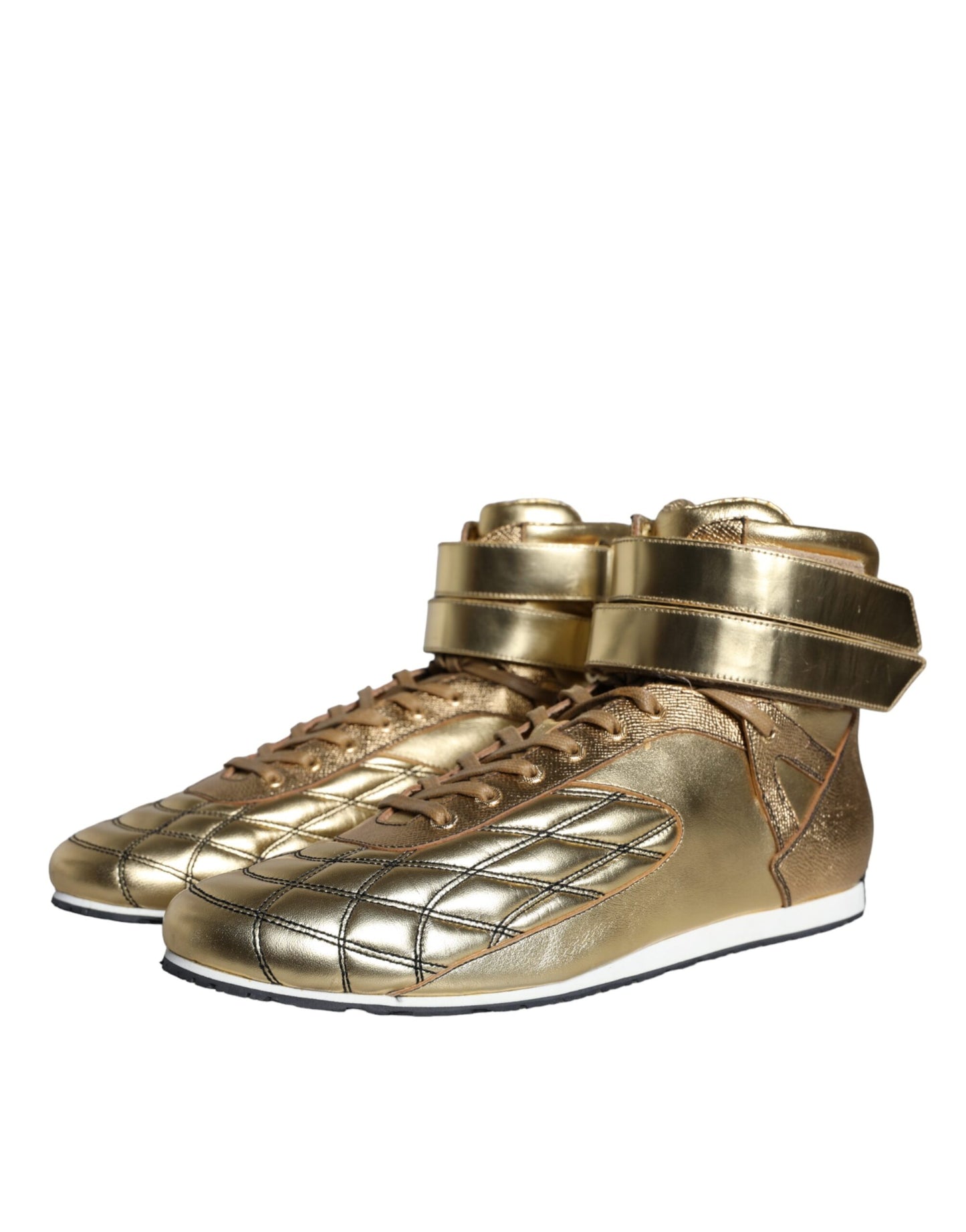 Dolce & Gabbana Gold Leather Sartoria High Top Sneakers Shoes by Dolce & Gabbana