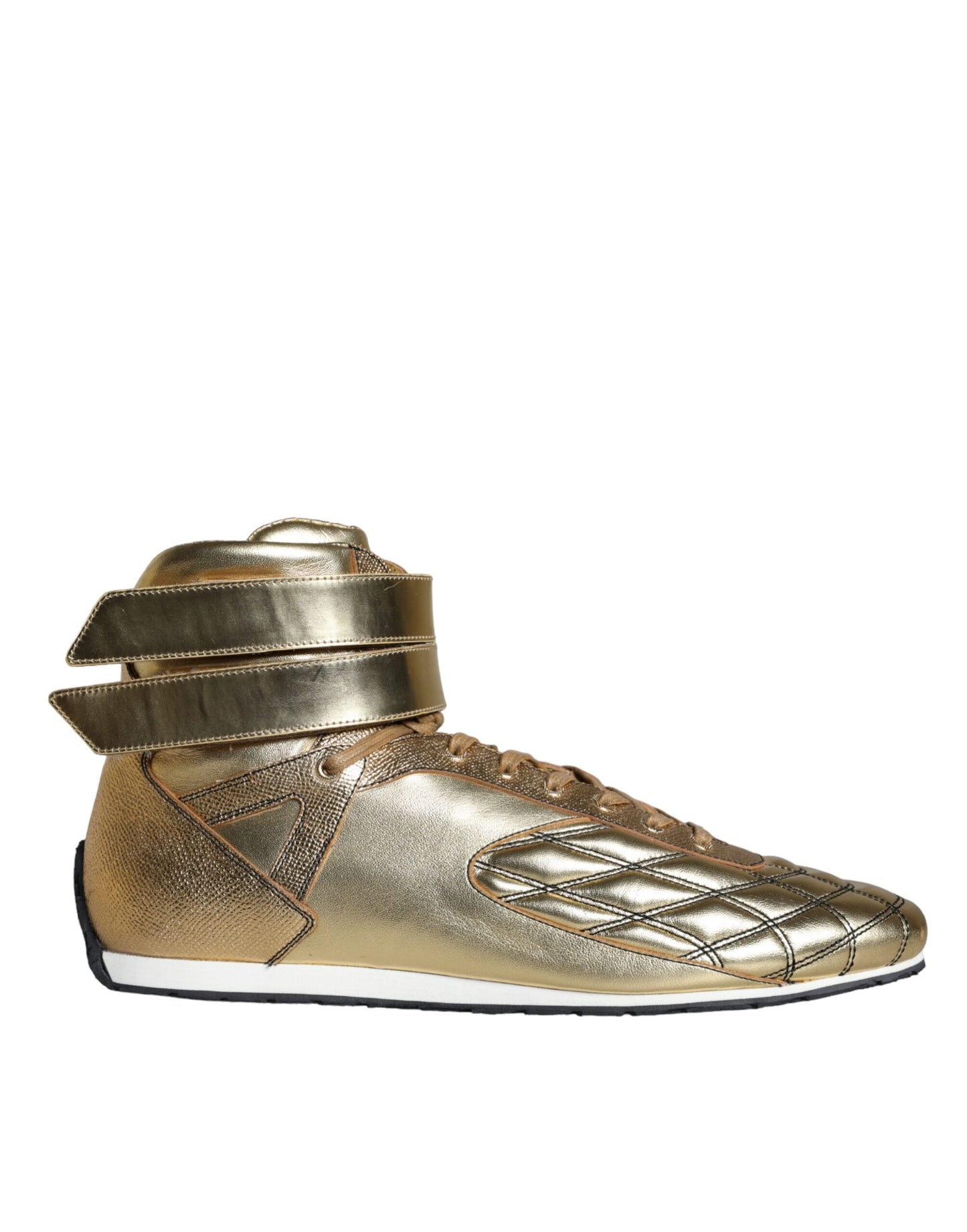 Dolce & Gabbana Gold Leather Sartoria High Top Sneakers Shoes by Dolce & Gabbana