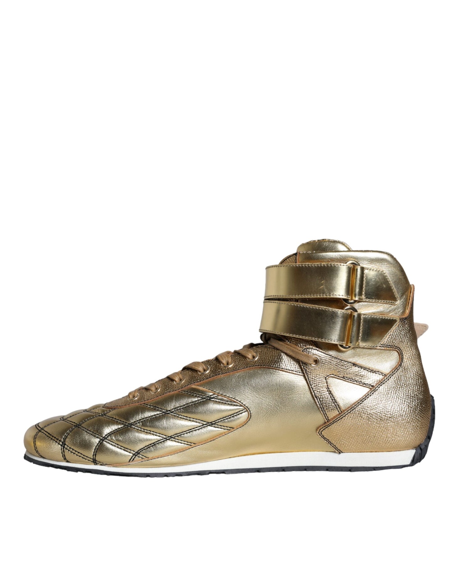 Dolce & Gabbana Gold Leather Sartoria High Top Sneakers Shoes by Dolce & Gabbana