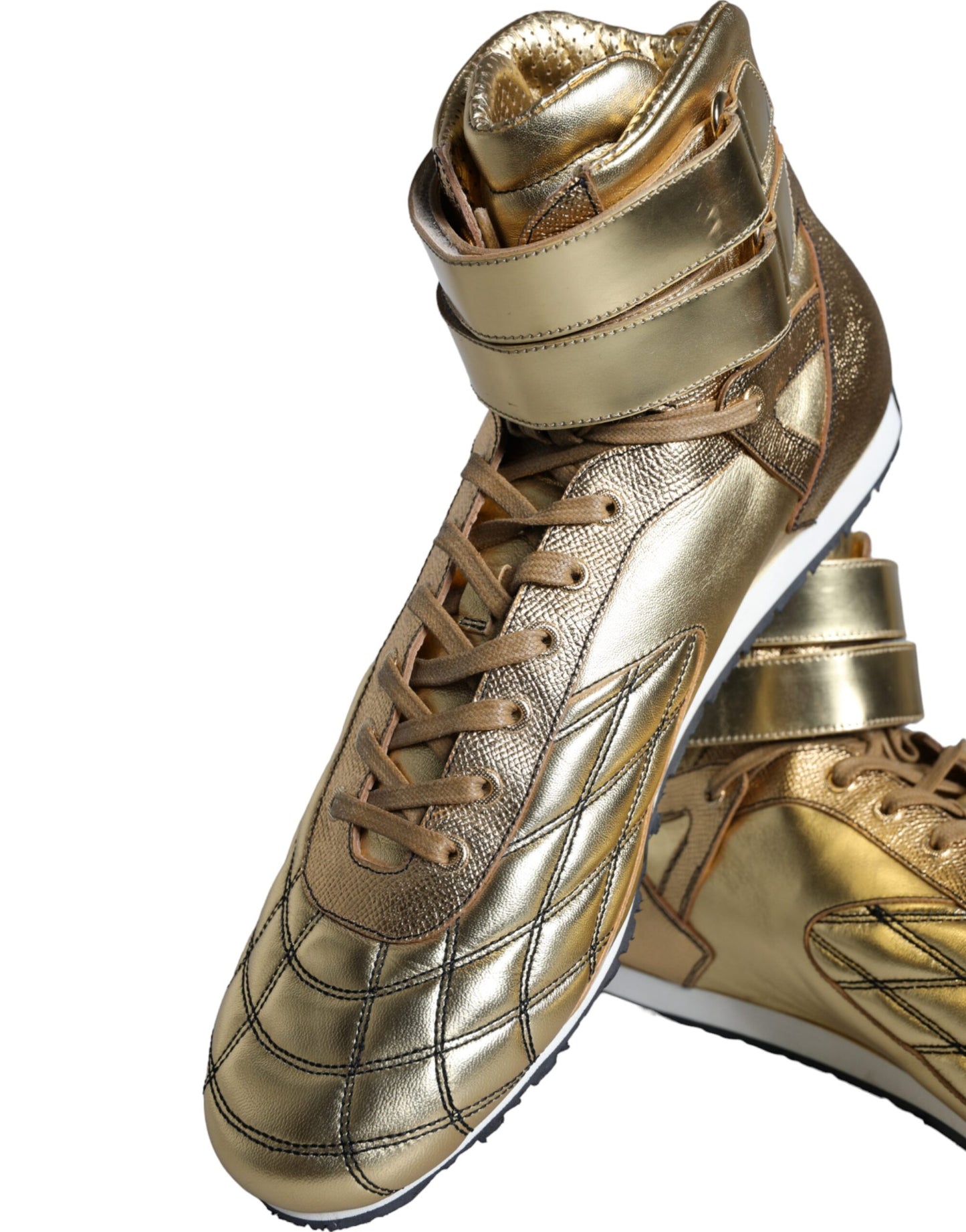 Dolce & Gabbana Gold Leather Sartoria High Top Sneakers Shoes by Dolce & Gabbana
