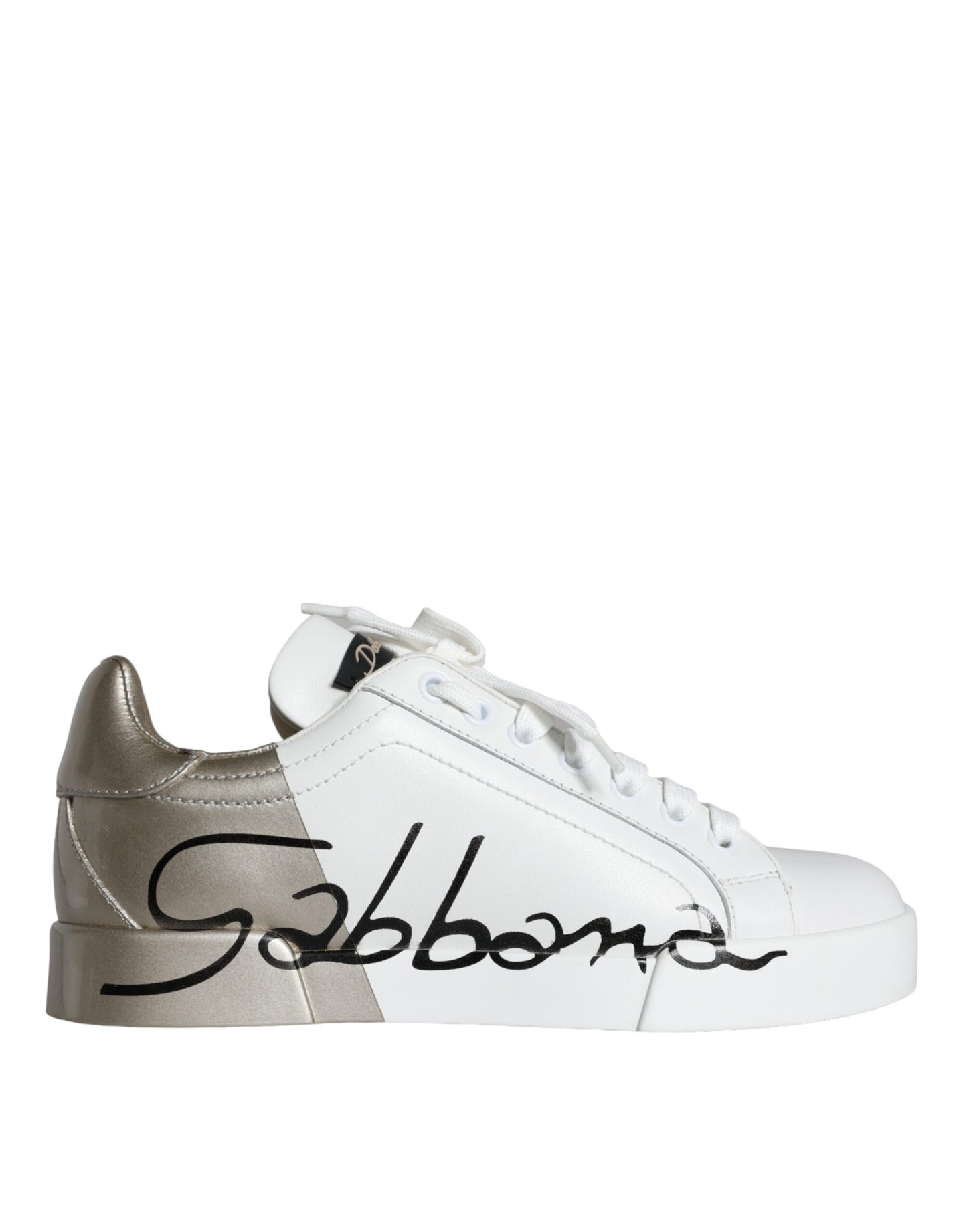 Dolce & Gabbana White Gold Portofino Low Top Leather Sneakers Shoes by Dolce & Gabbana