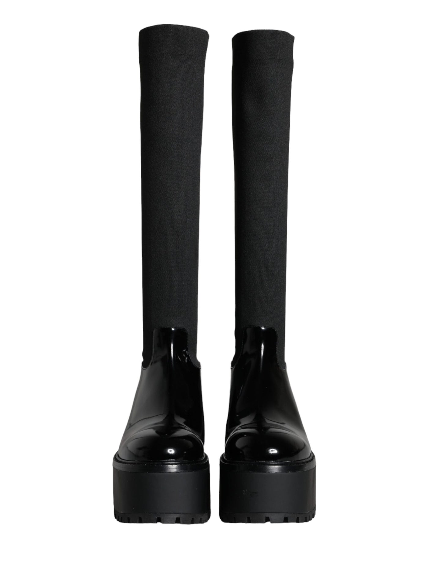 Bottes hautes en jersey de cuir noir Dolce & Gabbana