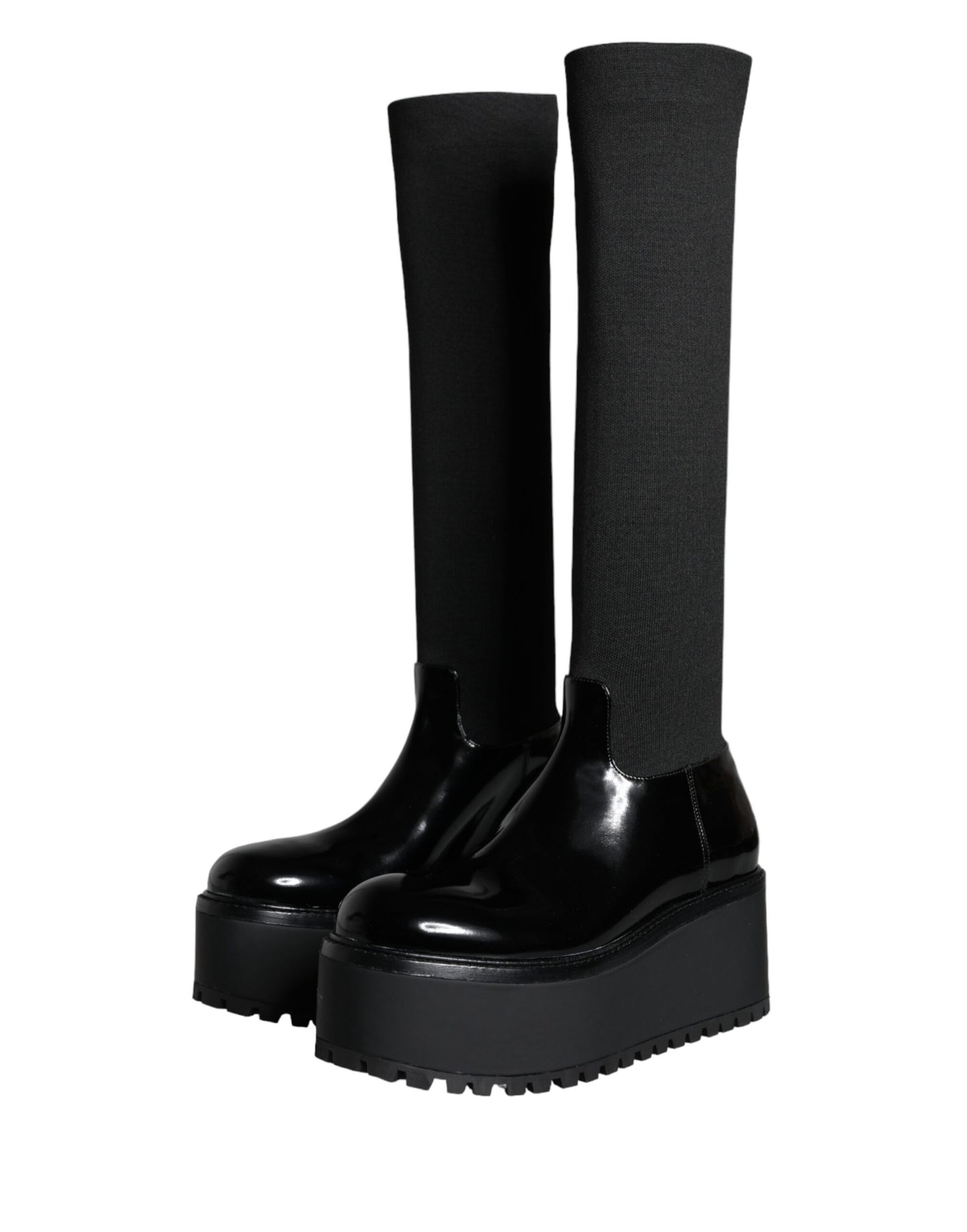 Bottes hautes en jersey de cuir noir Dolce & Gabbana