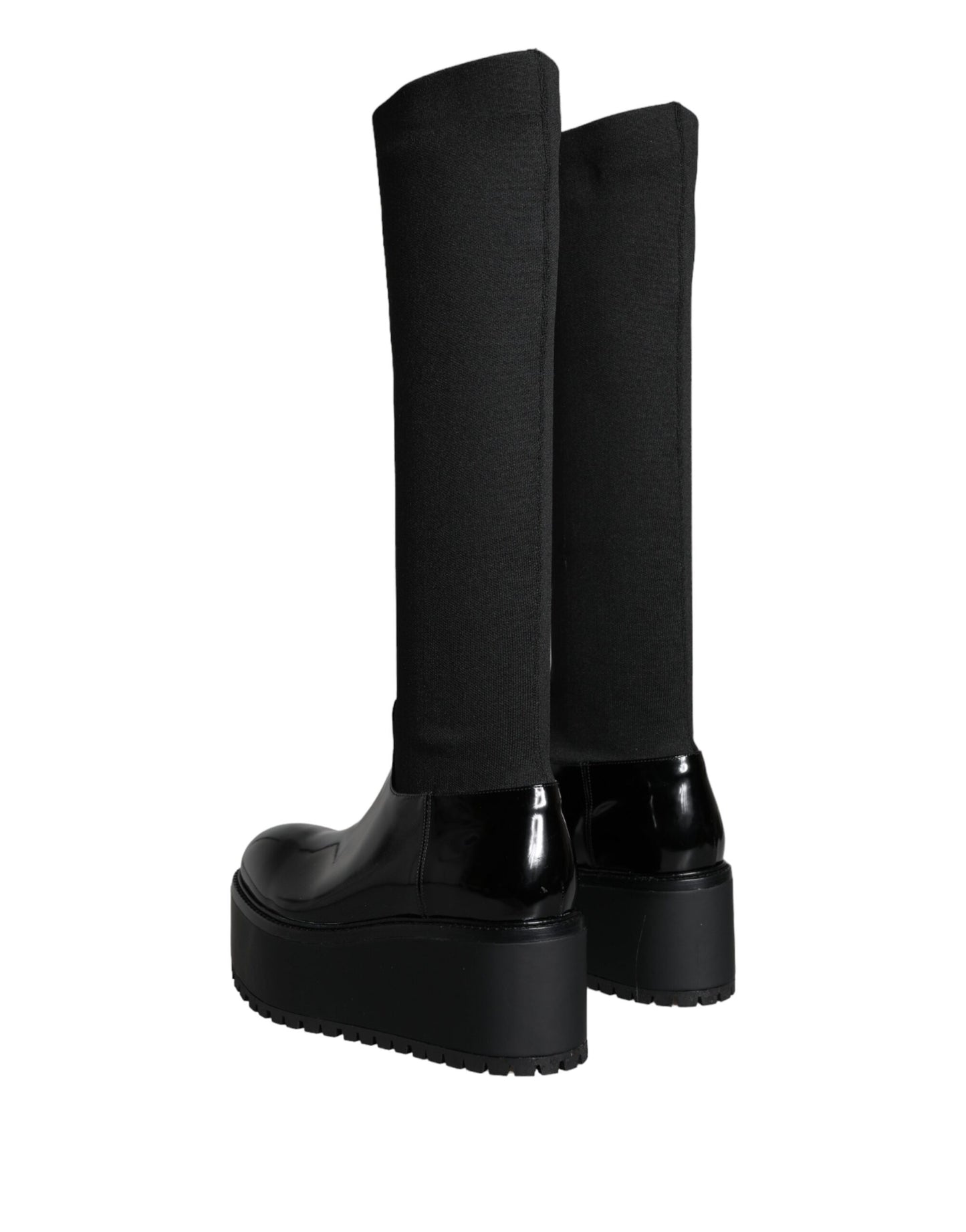 Bottes hautes en jersey de cuir noir Dolce & Gabbana