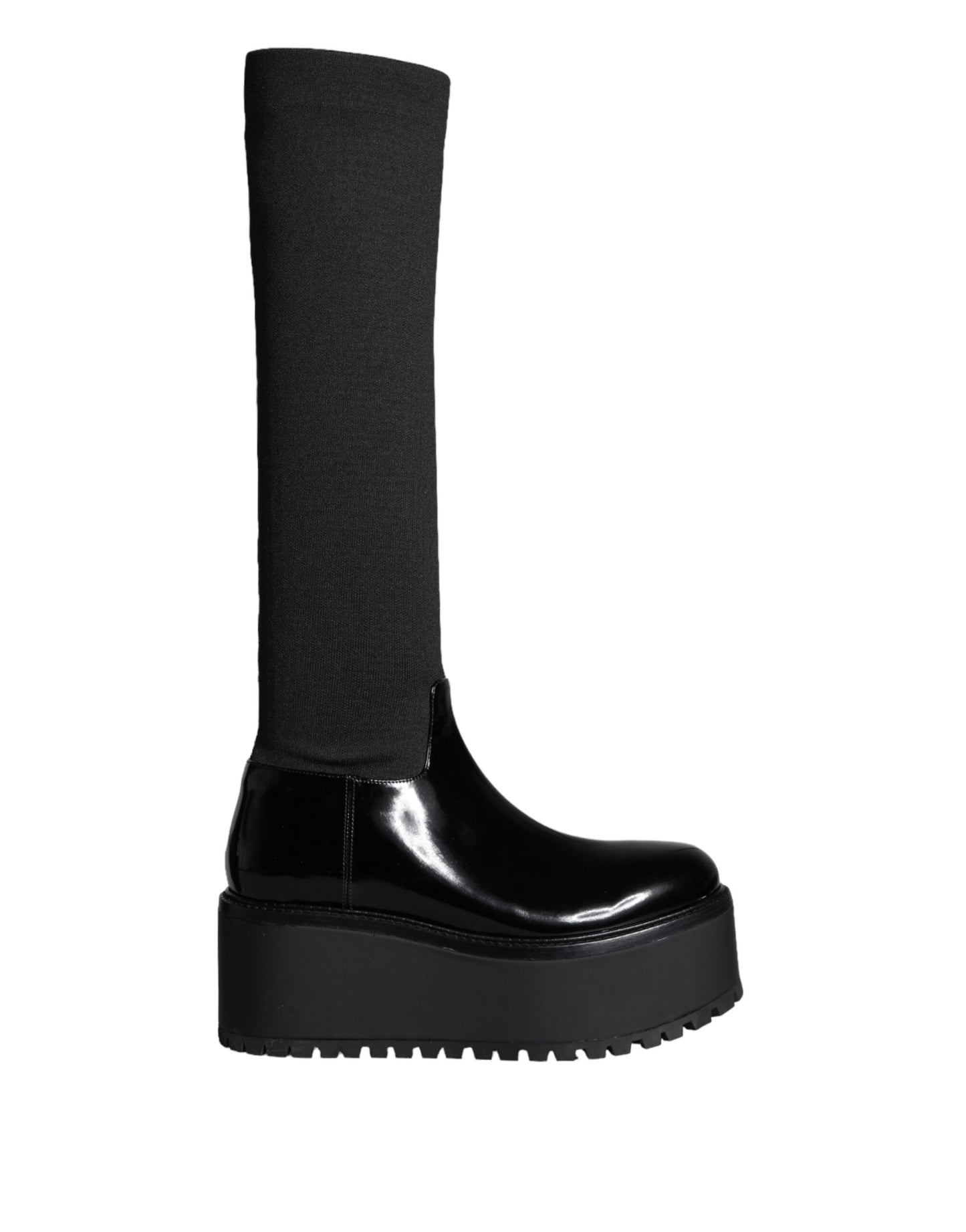 Bottes hautes en jersey de cuir noir Dolce & Gabbana