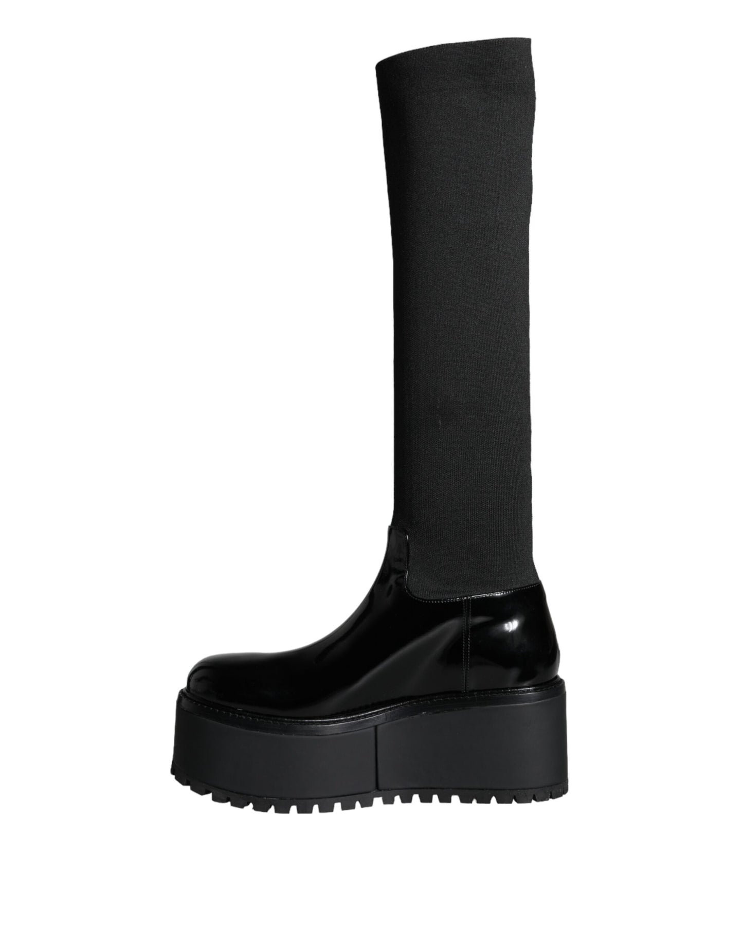 Bottes hautes en jersey de cuir noir Dolce & Gabbana