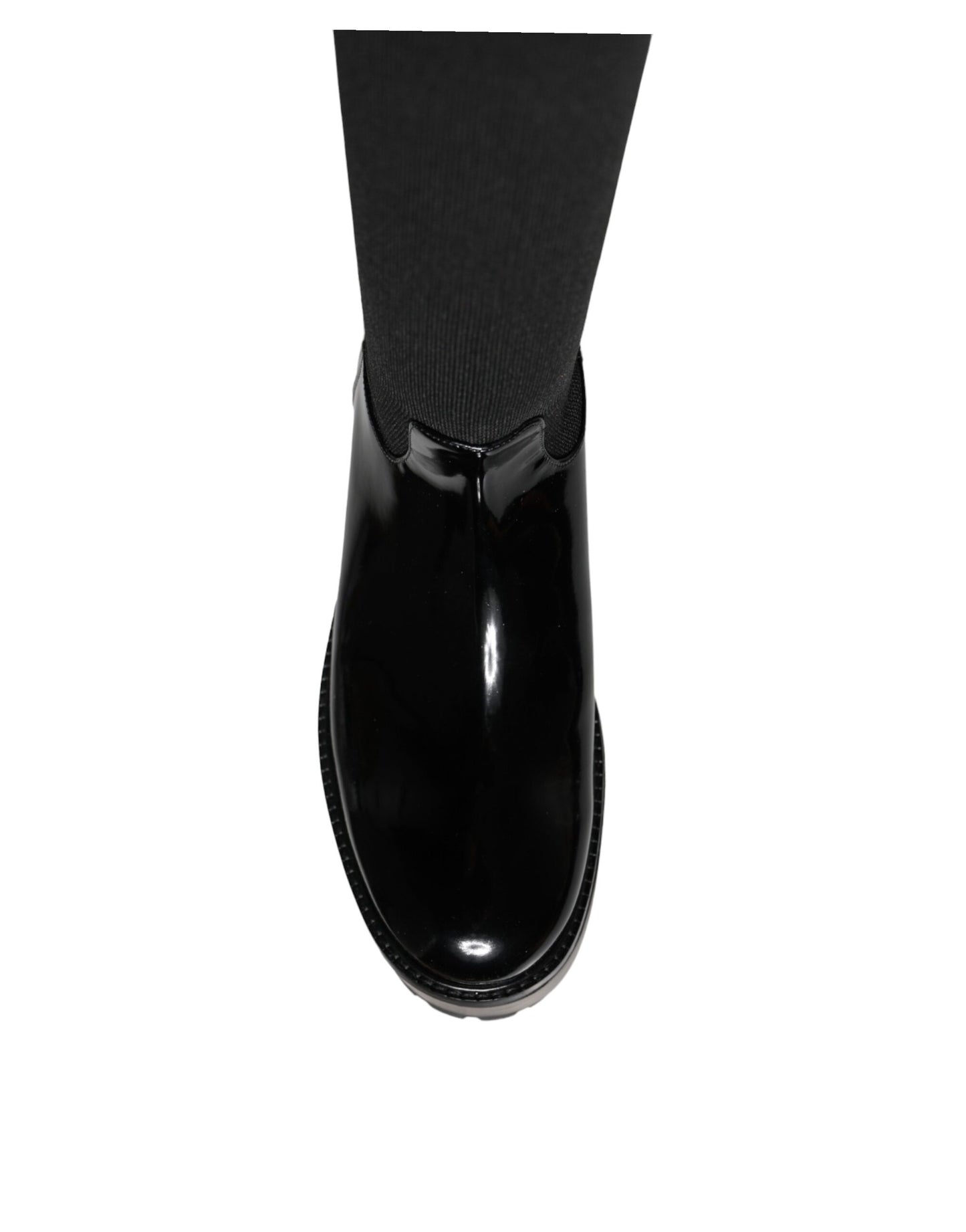 Bottes hautes en jersey de cuir noir Dolce & Gabbana