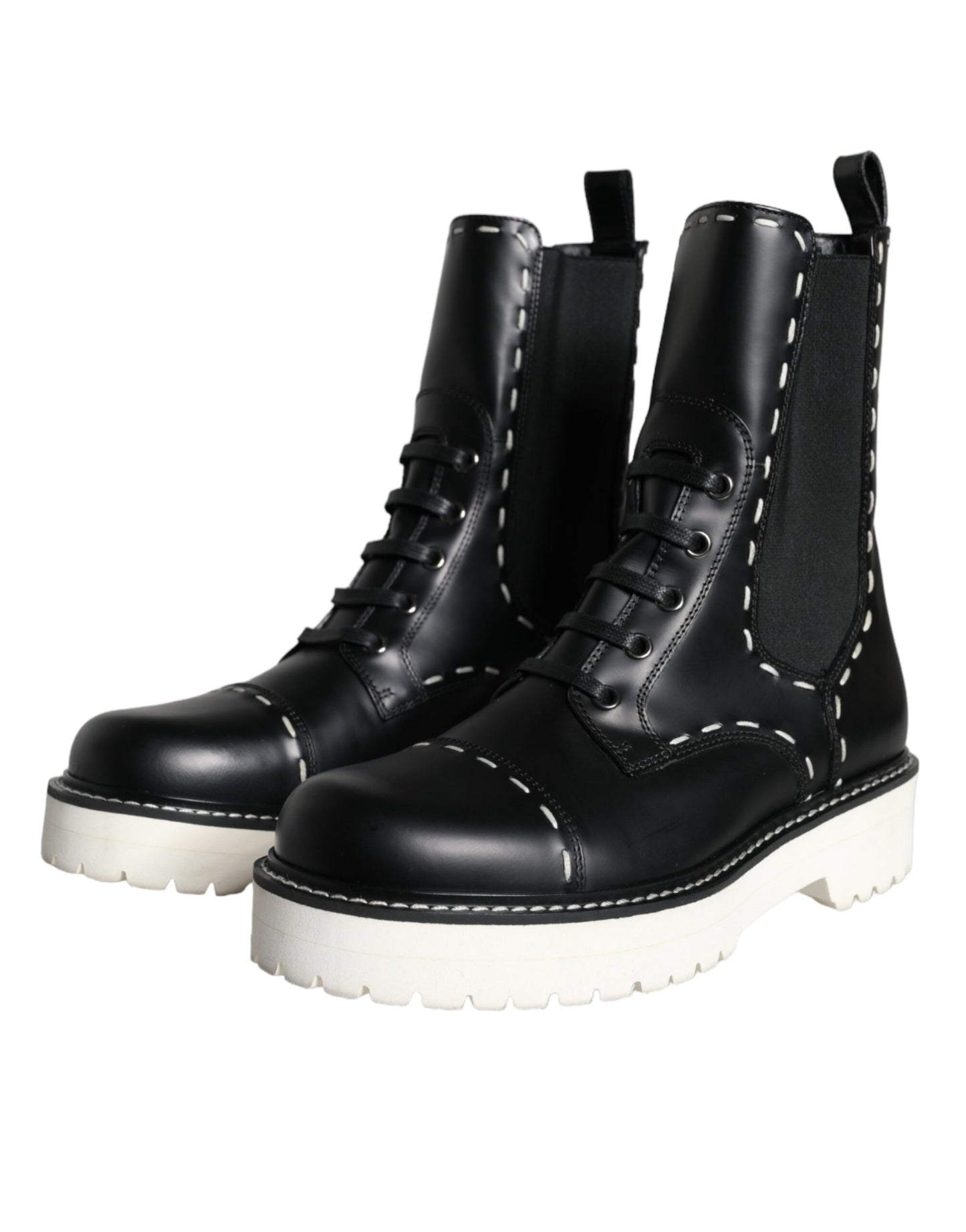 Bottes mi-mollet en cuir noir Dolce & Gabbana