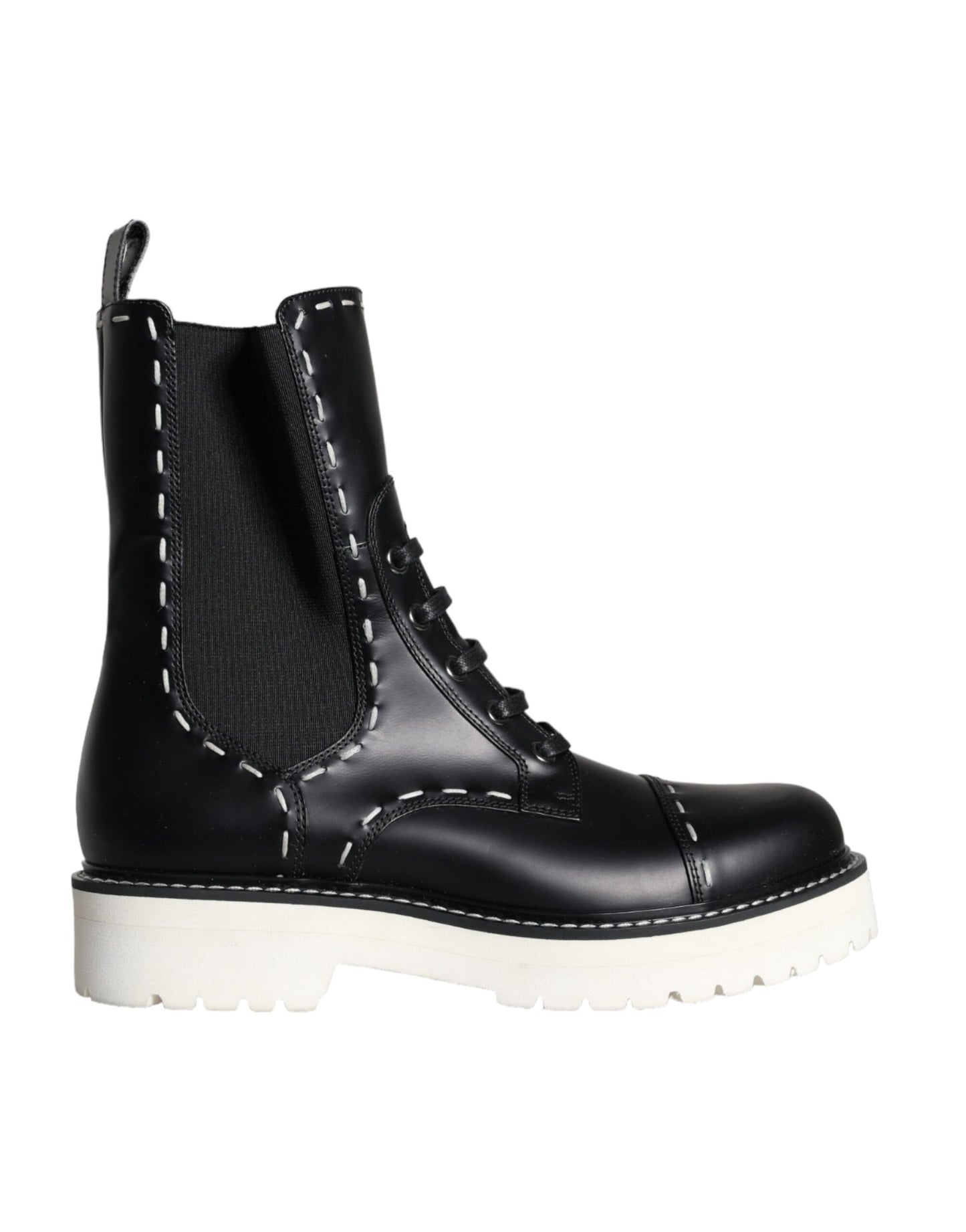 Bottes mi-mollet en cuir noir Dolce & Gabbana