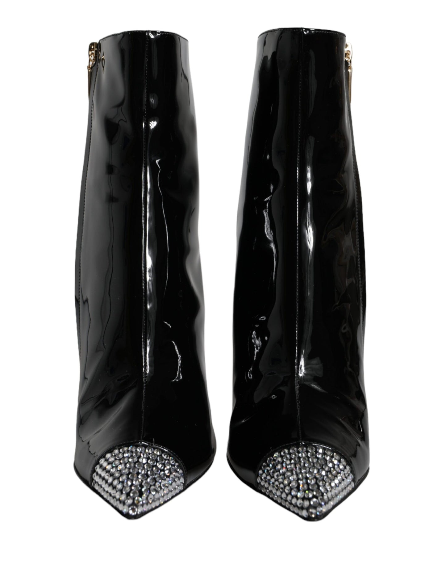 Bottes à talons en cuir verni noir Dolce & Gabbana