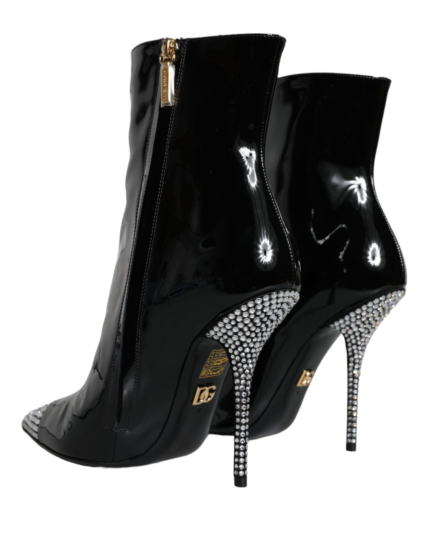 Bottes à talons en cuir verni noir Dolce & Gabbana