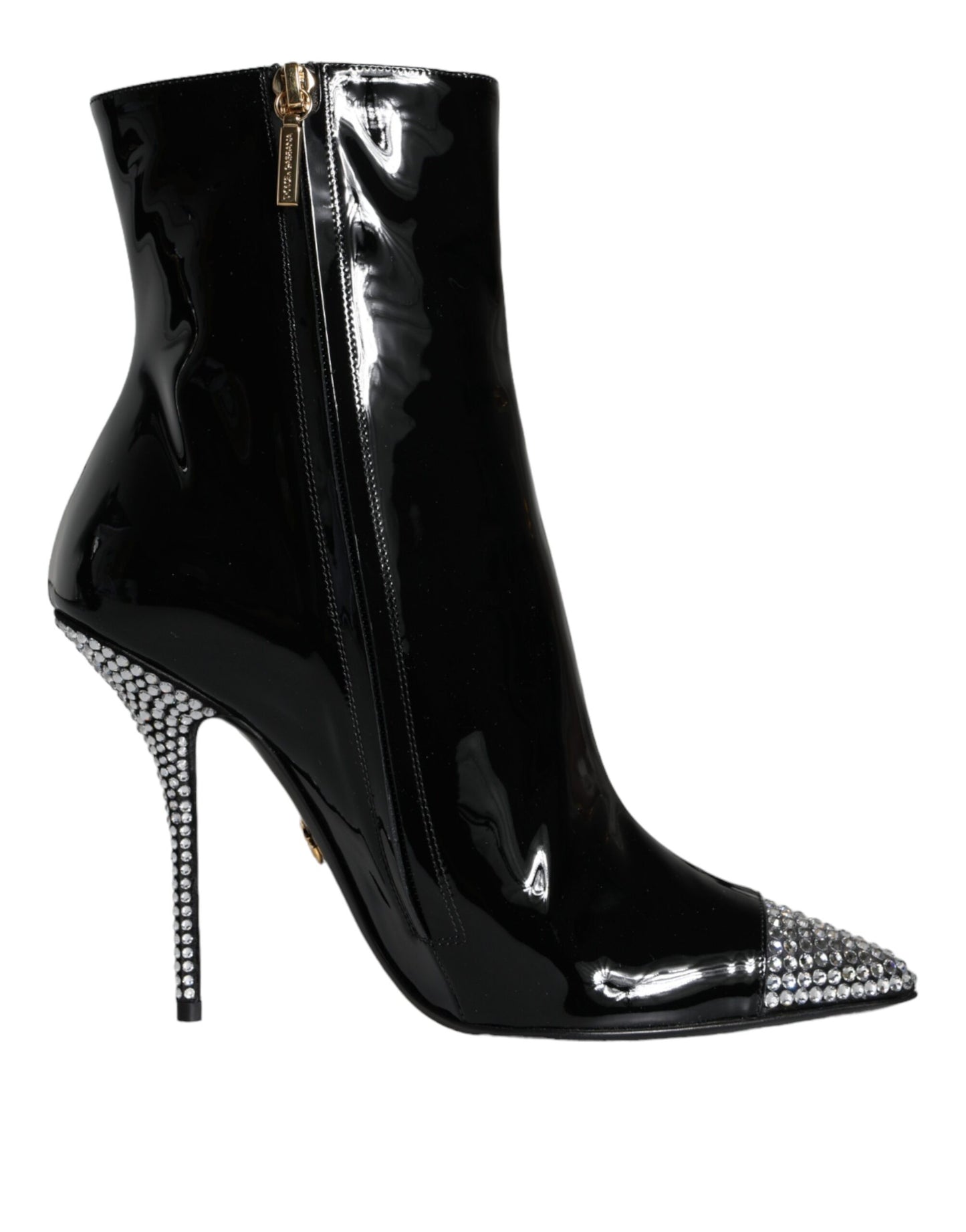 Bottes à talons en cuir verni noir Dolce & Gabbana