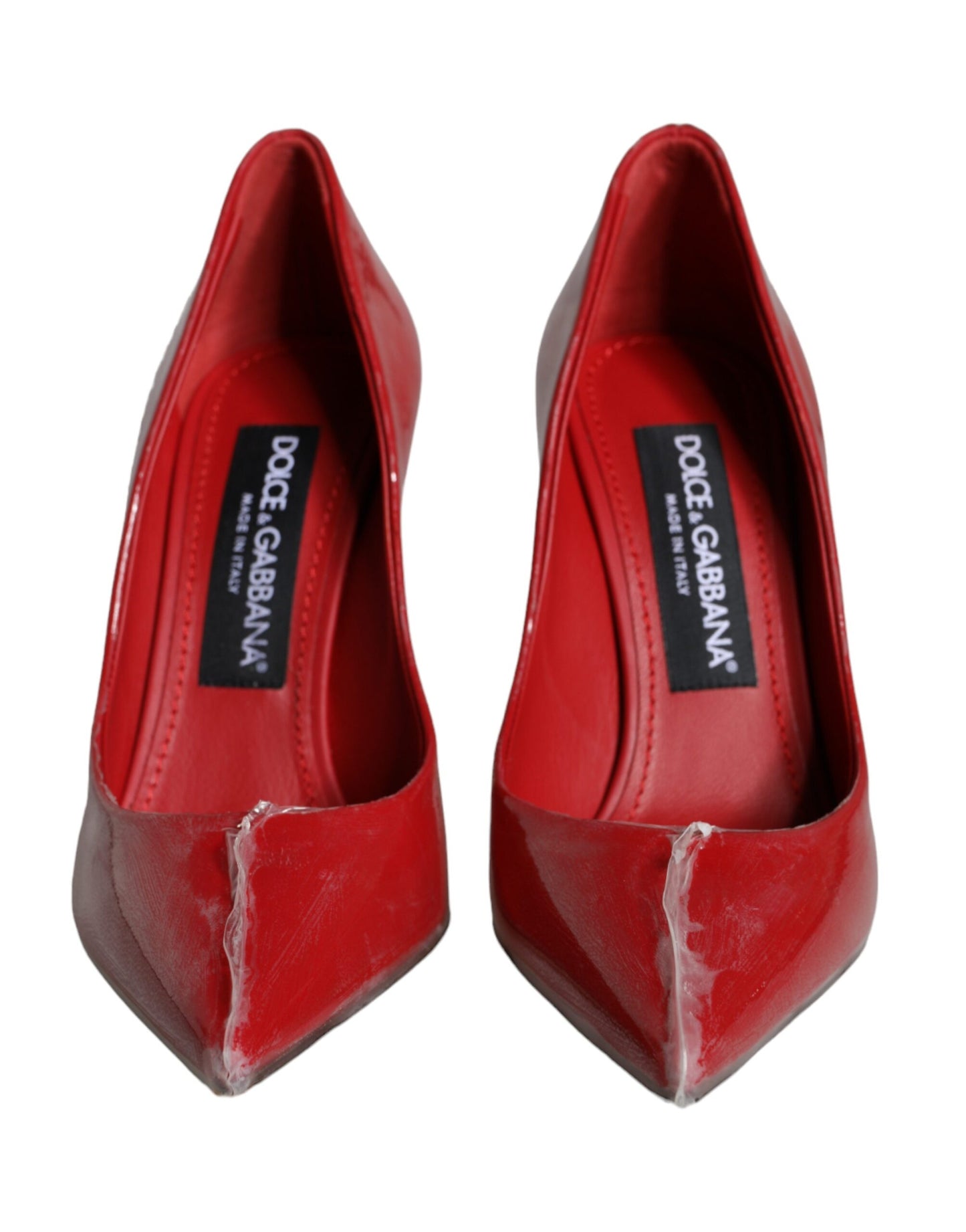 Escarpins à talons en cuir verni rouge et perles synthétiques Dolce & Gabbana
