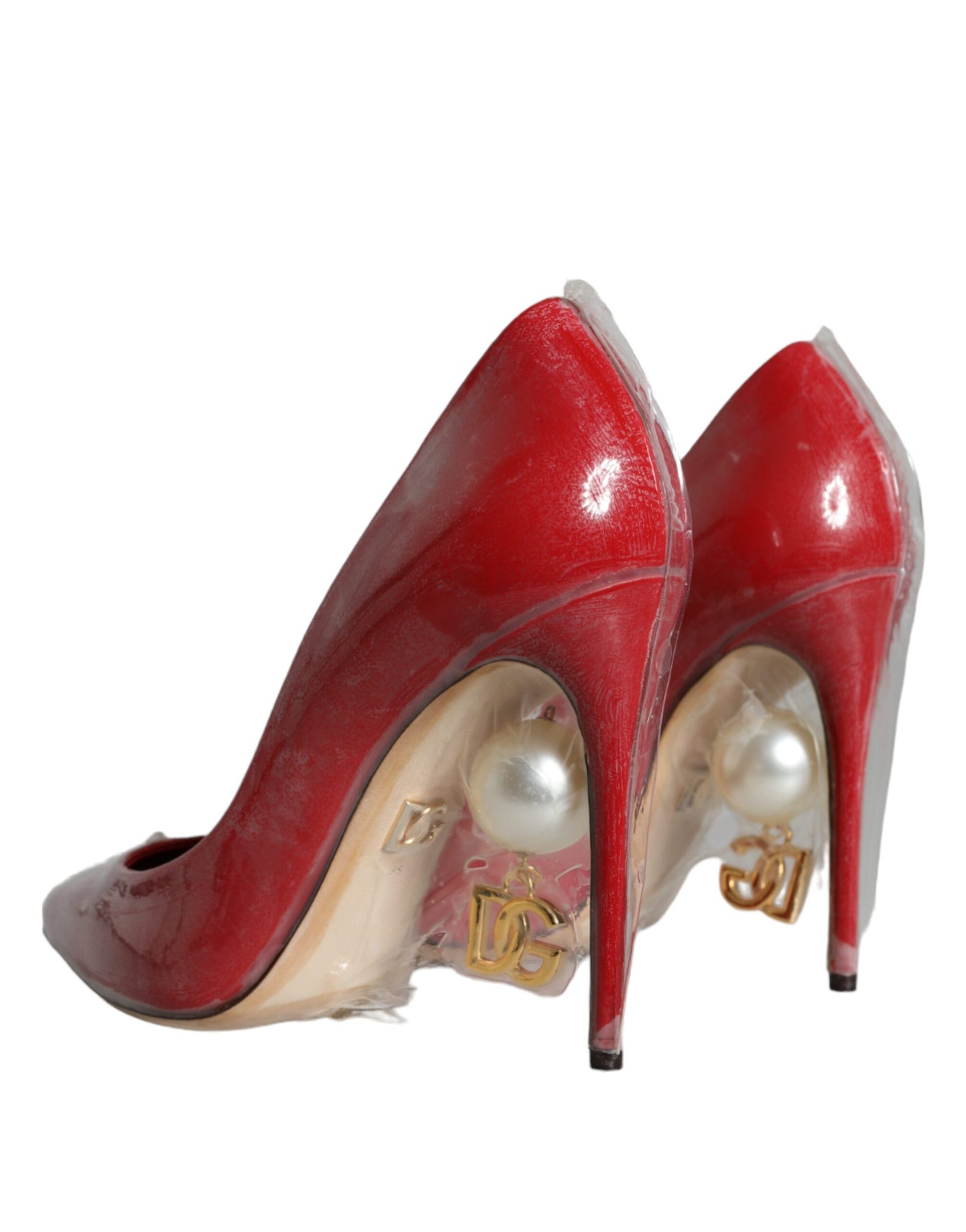 Escarpins à talons en cuir verni rouge et perles synthétiques Dolce & Gabbana