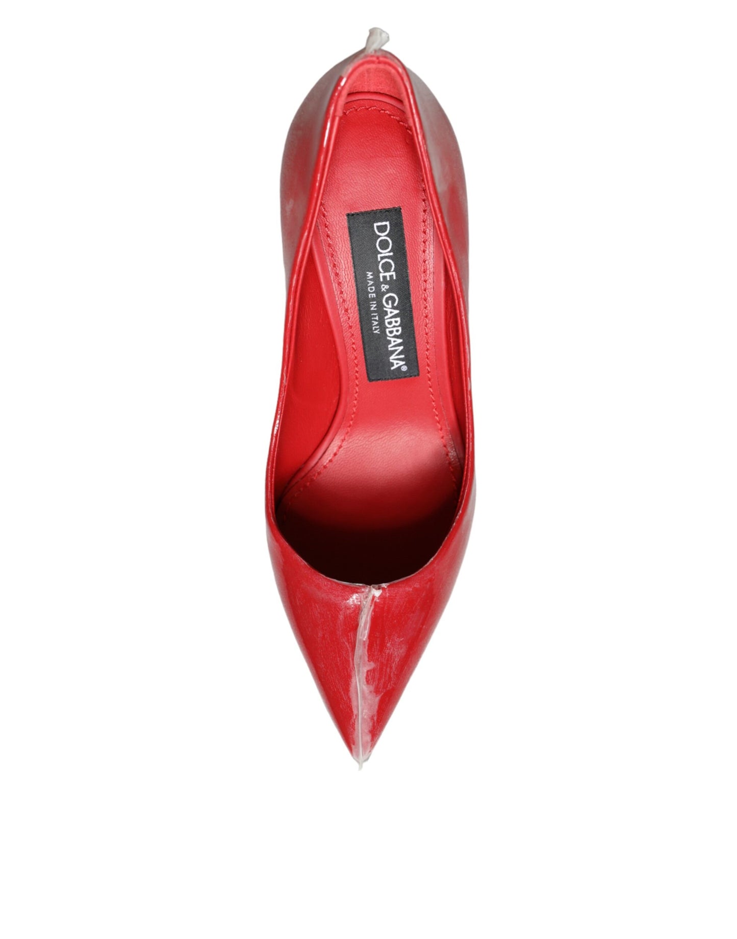 Escarpins à talons en cuir verni rouge et perles synthétiques Dolce & Gabbana