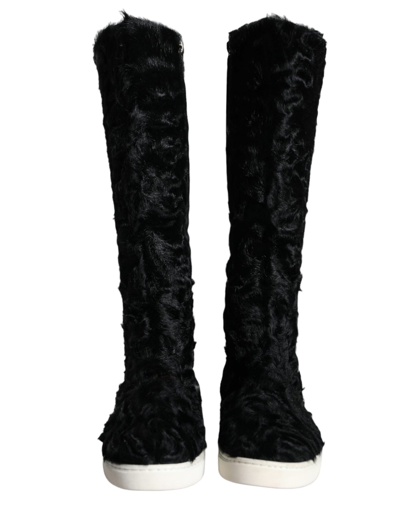 Bottes en cuir et fourrure d'agneau noires Xiangao de Dolce & Gabbana