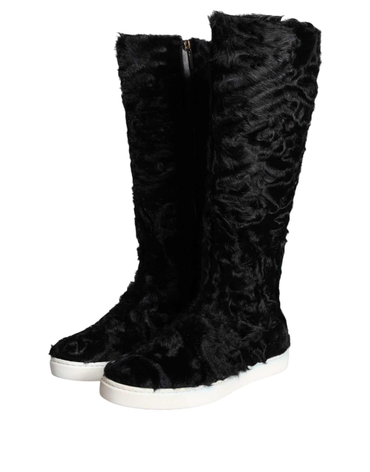 Bottes en cuir et fourrure d'agneau noires Xiangao de Dolce & Gabbana