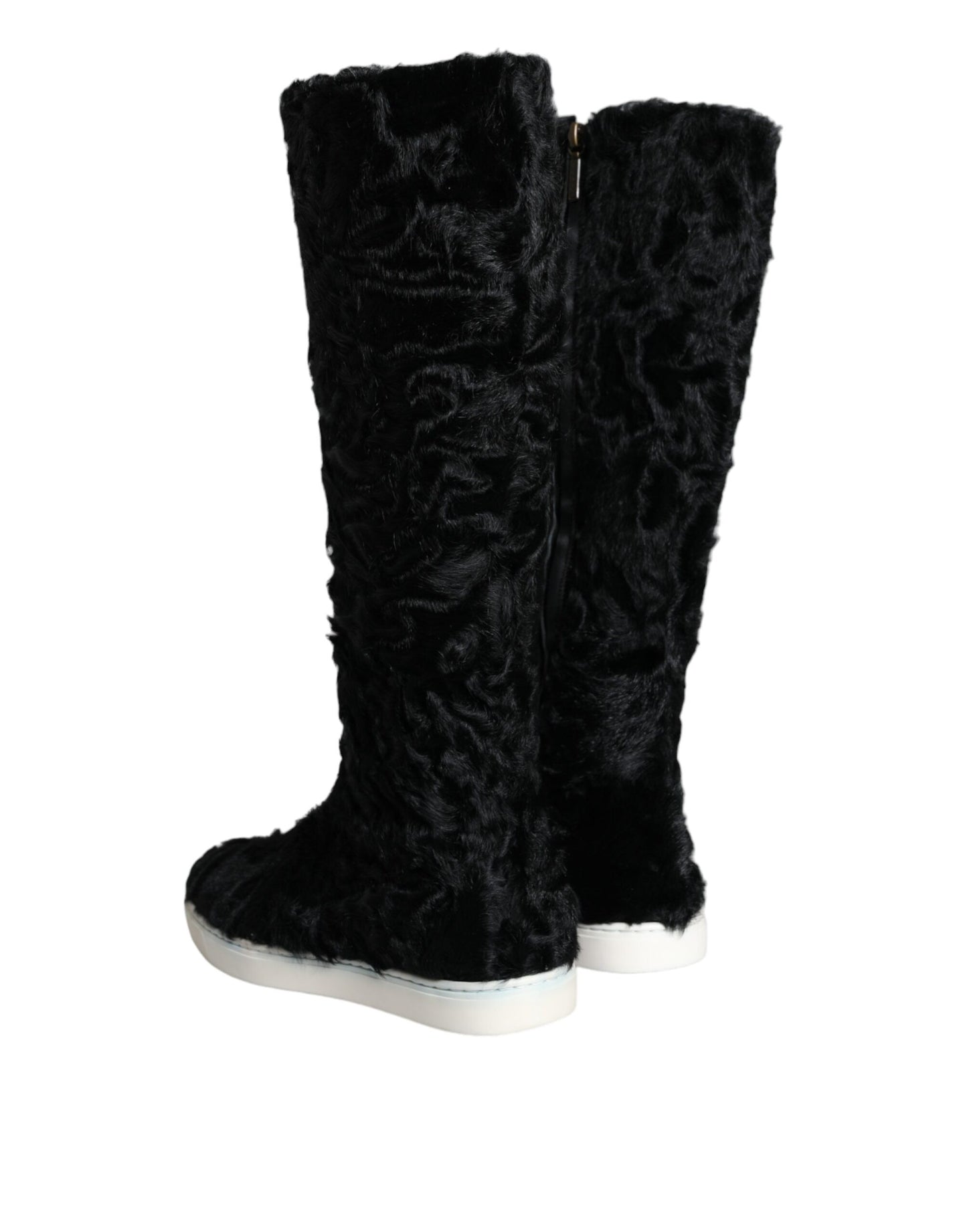 Bottes en cuir et fourrure d'agneau noires Xiangao de Dolce & Gabbana