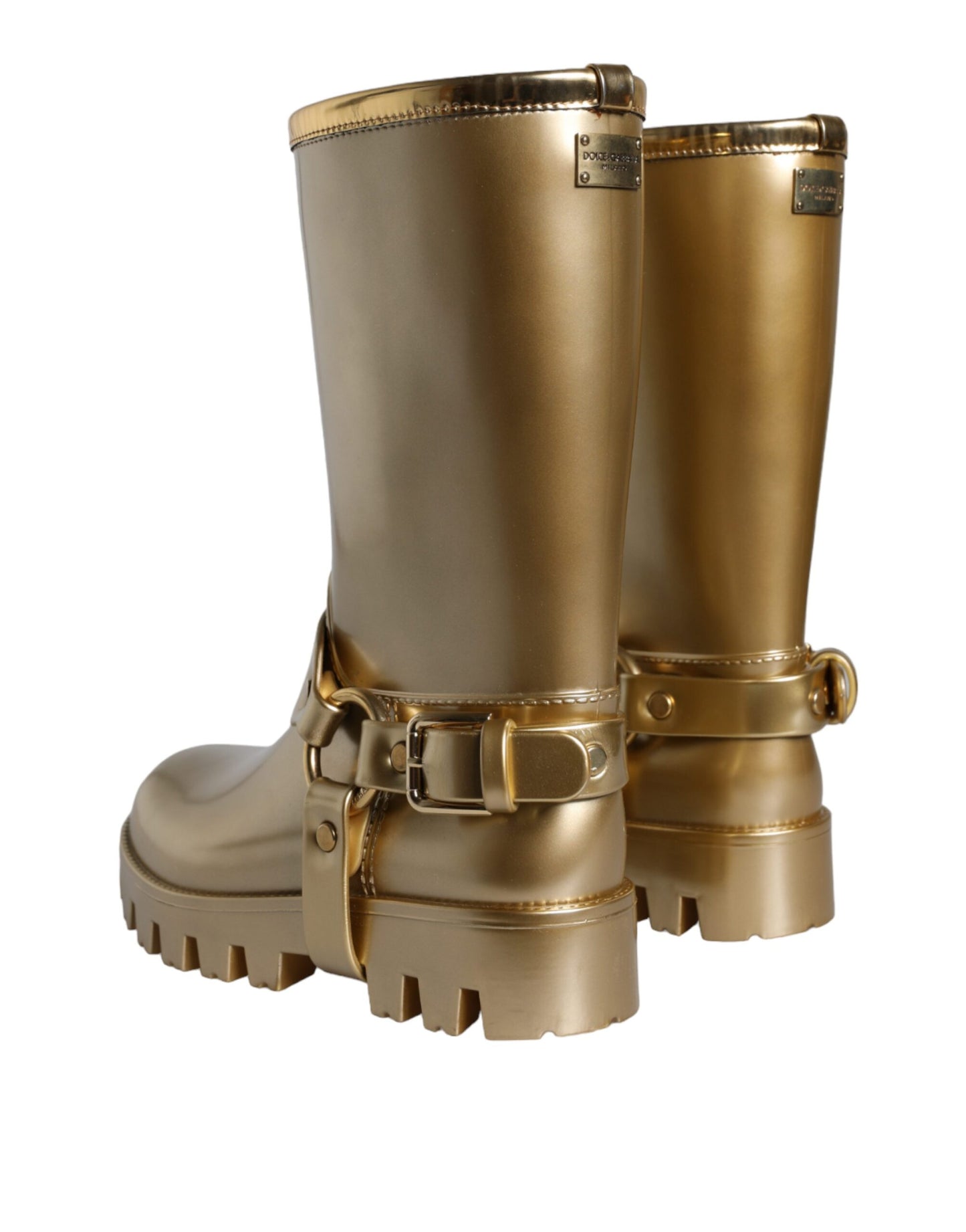 Bottes de pluie Dolce & Gabbana en caoutchouc PVC métallisé doré