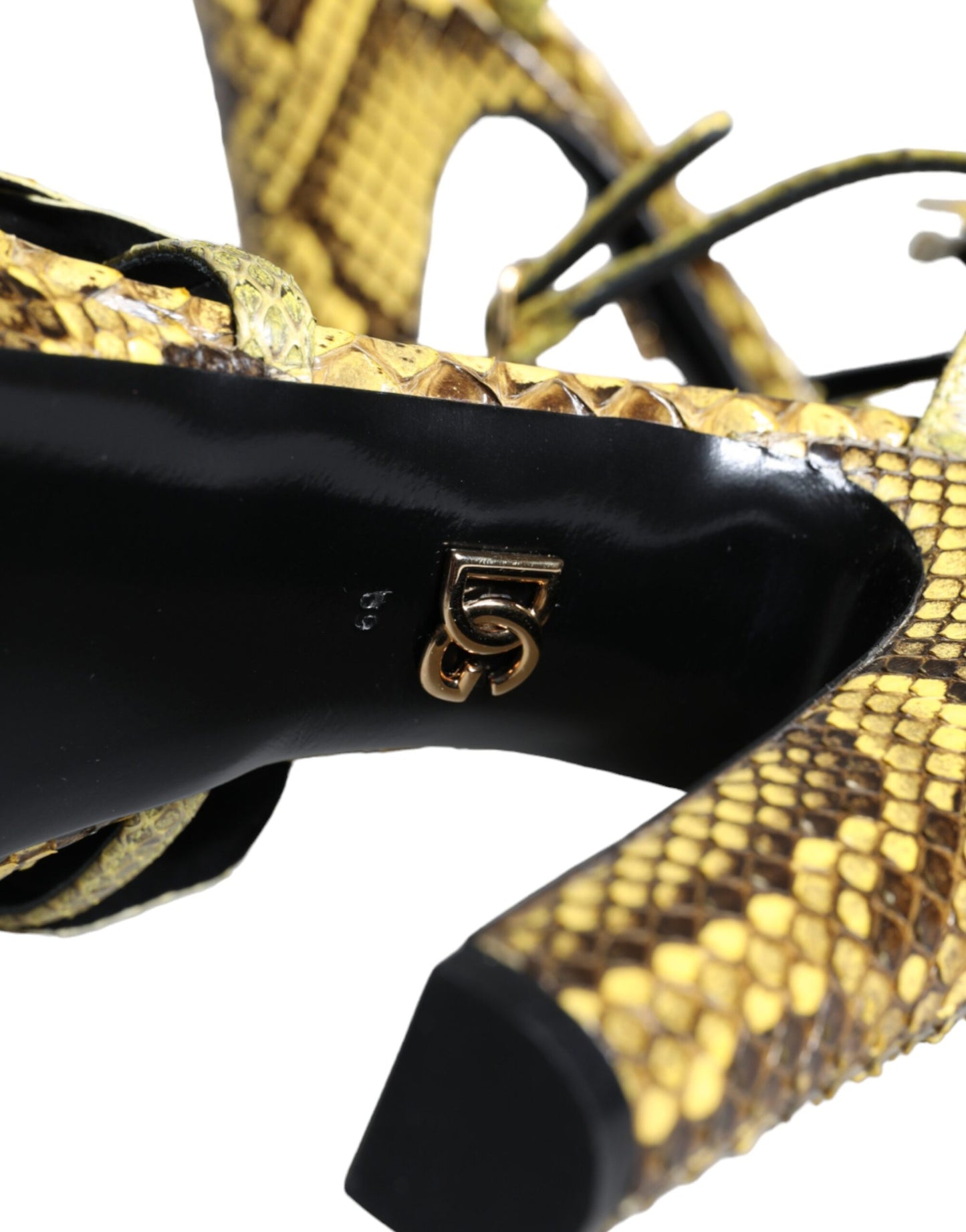 Sandales à talons et bride cheville en cuir exotique jaune Dolce & Gabbana