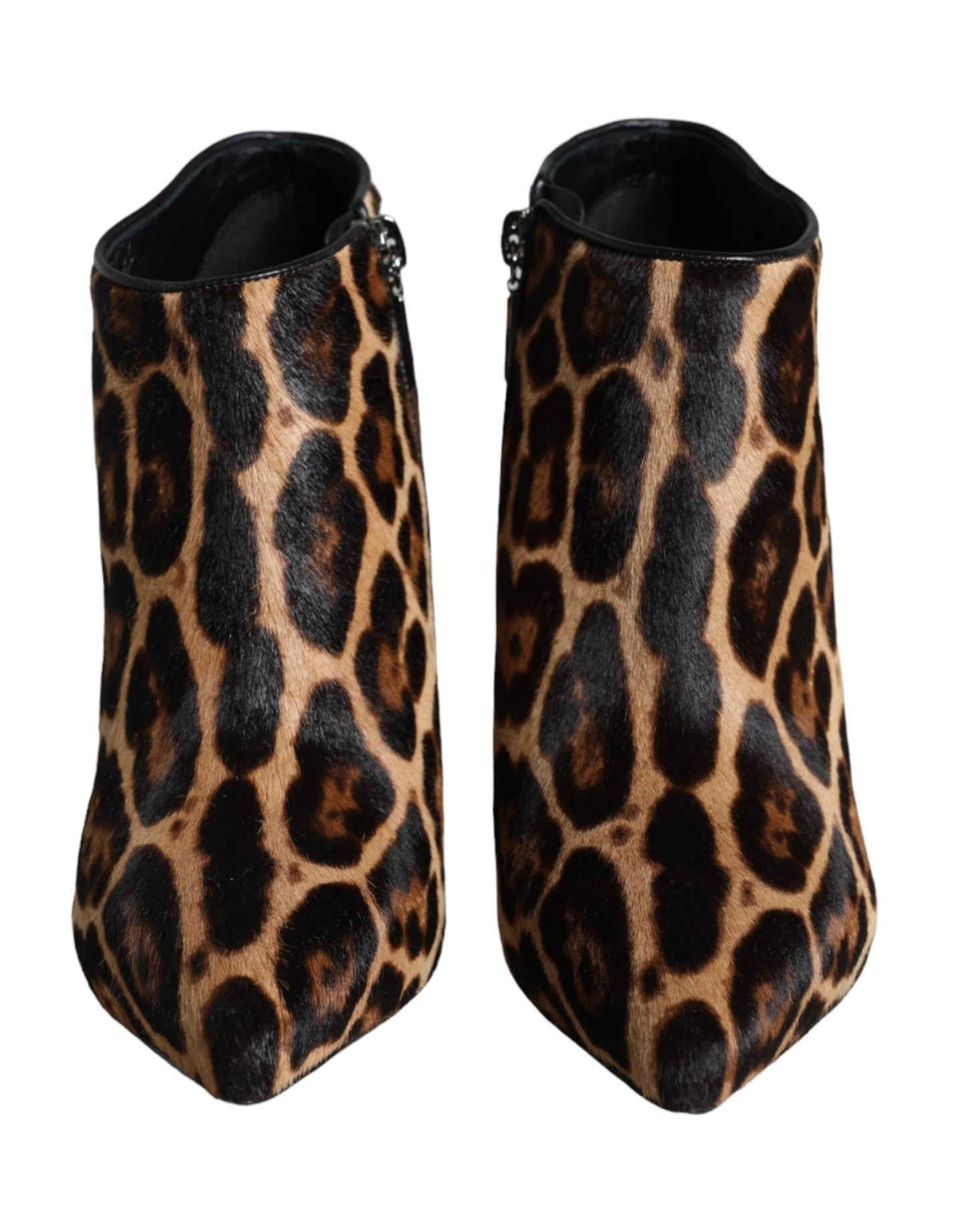 Bottines à talons en fourrure de veau léopard marron Dolce & Gabbana