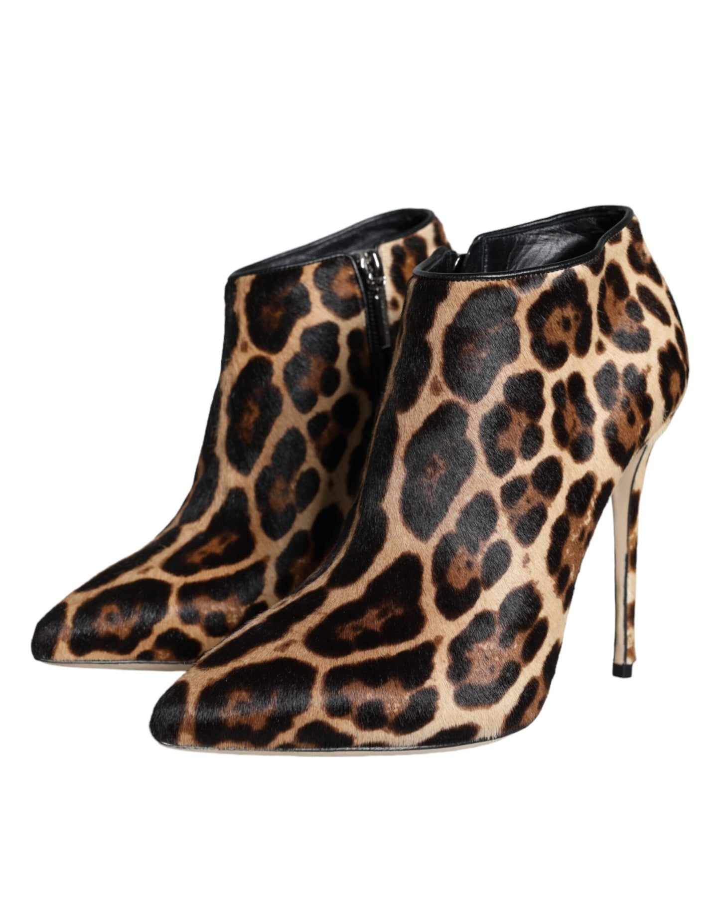 Bottines à talons en fourrure de veau léopard marron Dolce & Gabbana