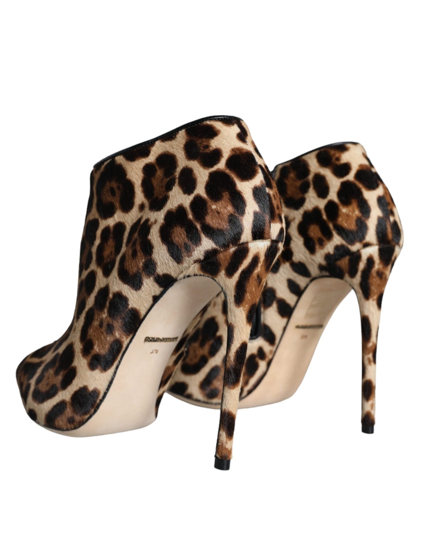 Bottines à talons en fourrure de veau léopard marron Dolce & Gabbana