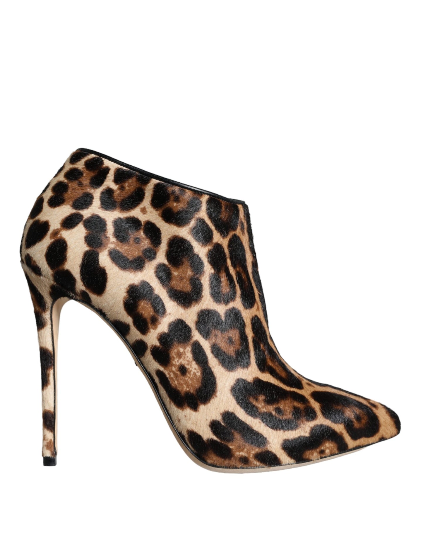 Bottines à talons en fourrure de veau léopard marron Dolce & Gabbana