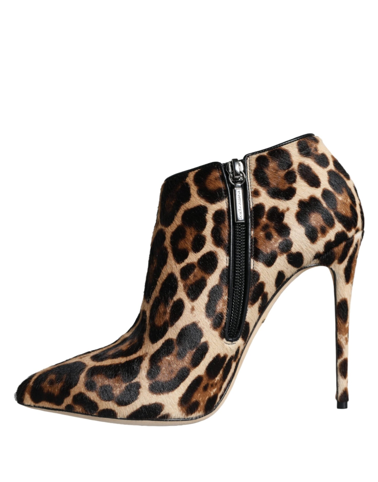 Bottines à talons en fourrure de veau léopard marron Dolce & Gabbana