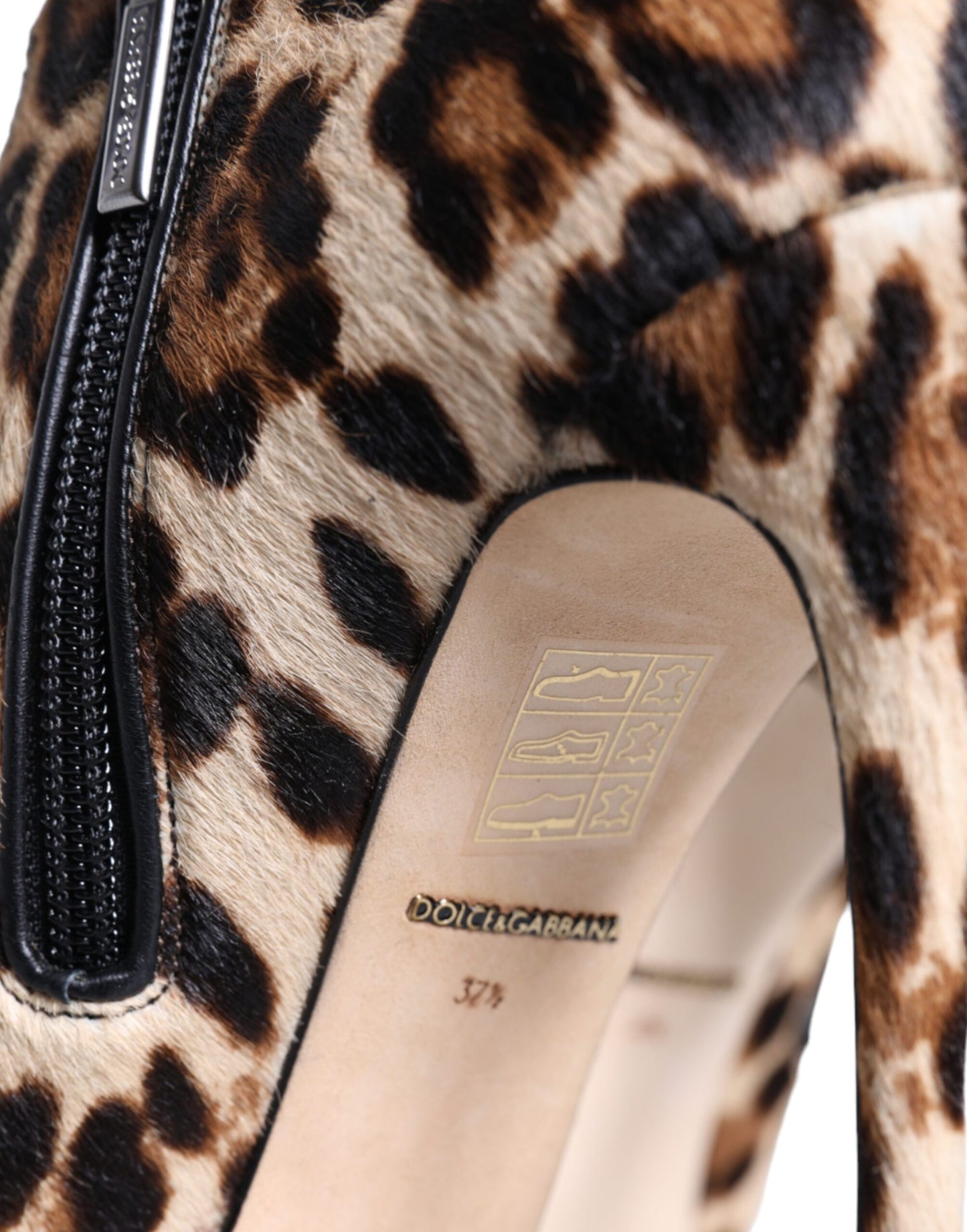 Bottines à talons en fourrure de veau léopard marron Dolce & Gabbana