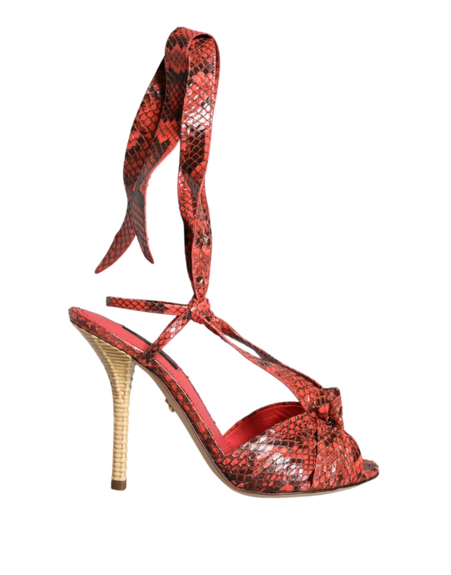 Sandales à talons en cuir exotique corail Dolce & Gabbana